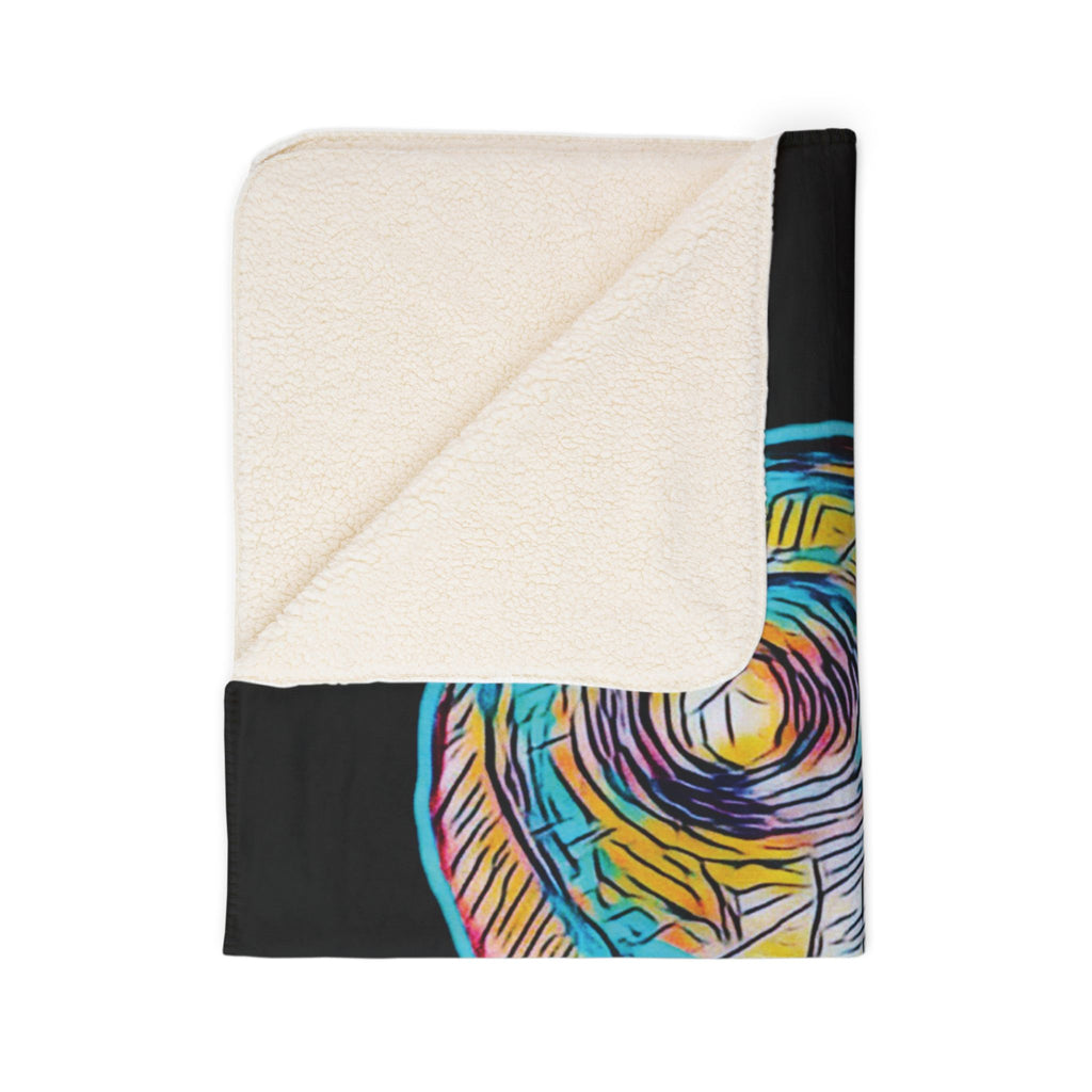Curiosity (Teal, Black Background) Fleece Sherpa Blanket