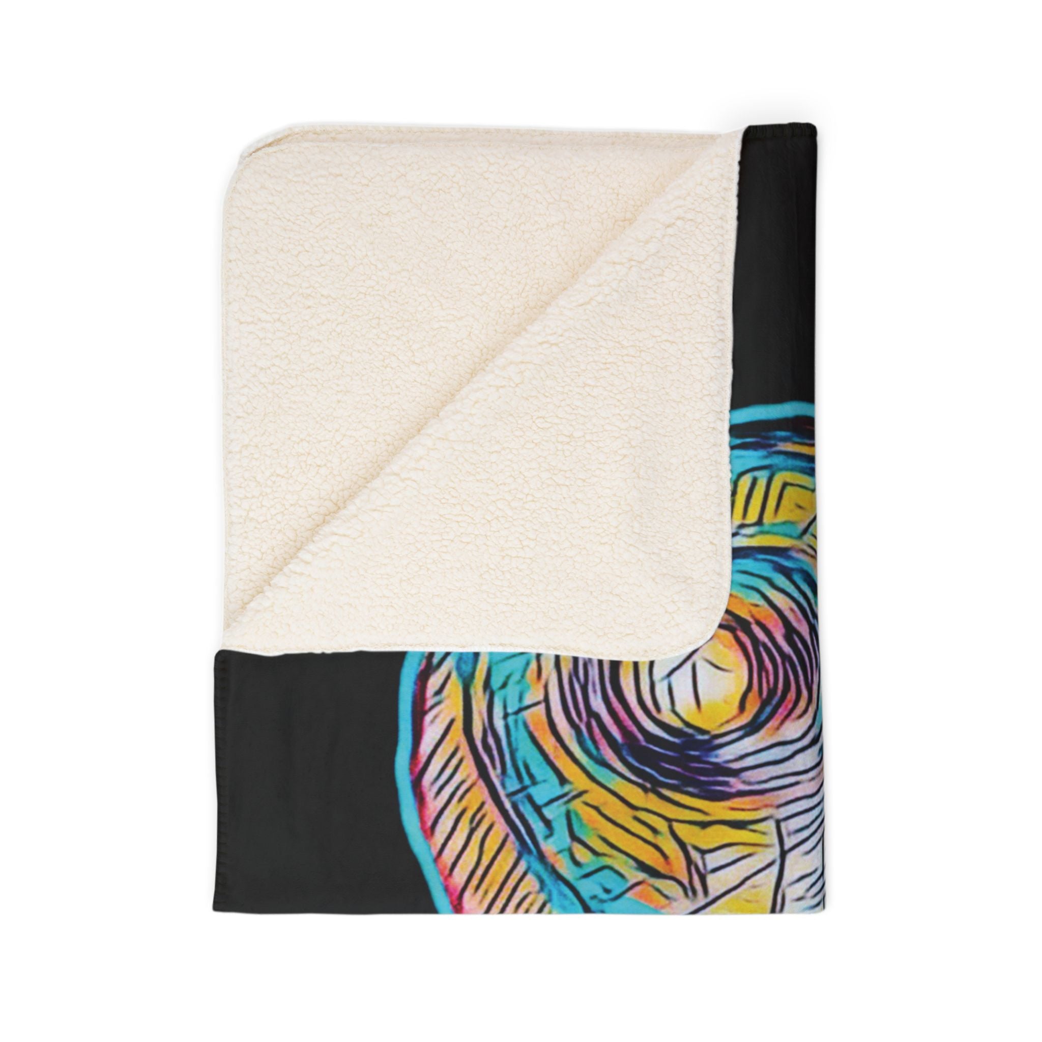 Curiosity (Teal, Black Background) Fleece Sherpa Blanket