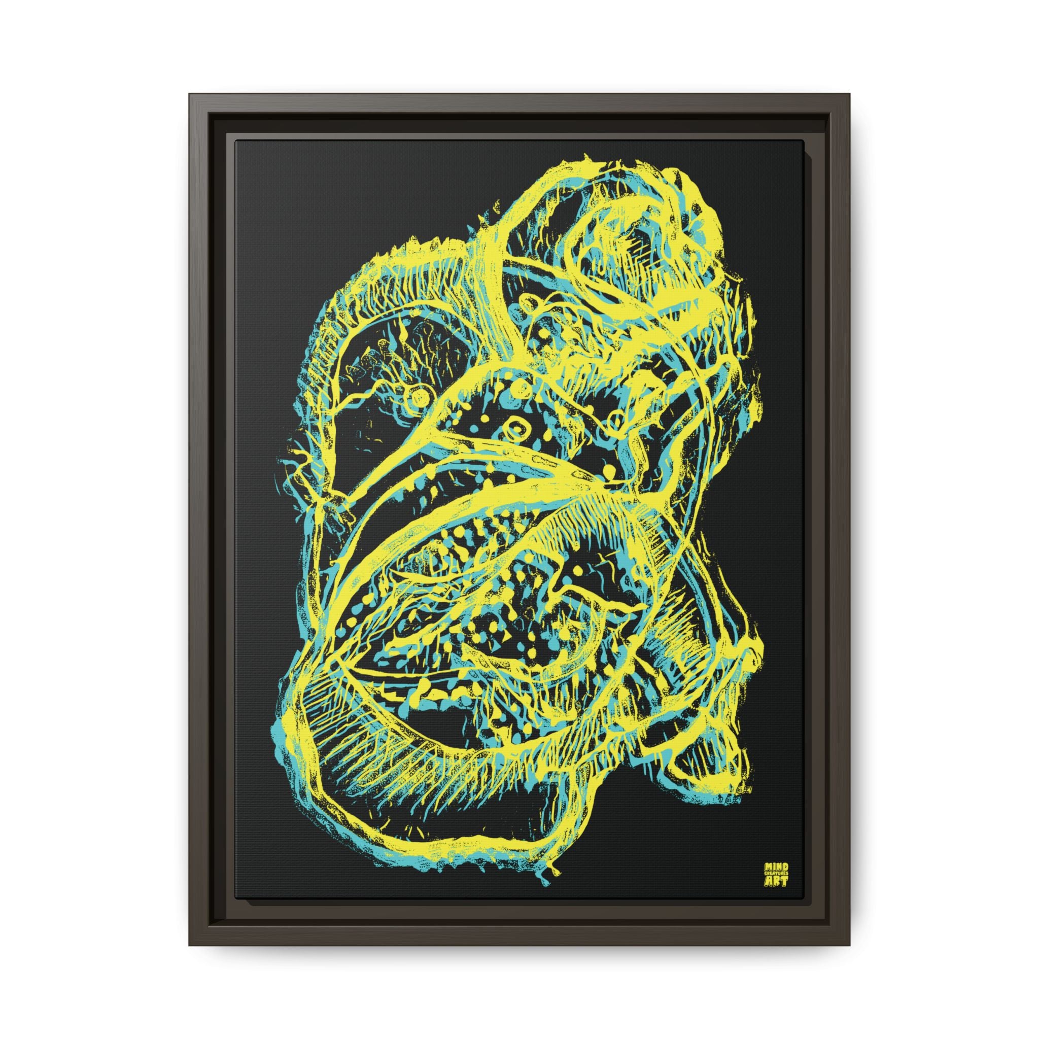 Exploration (Blur, Blue & Yellow, Black Background) Matte Canvas, Framed