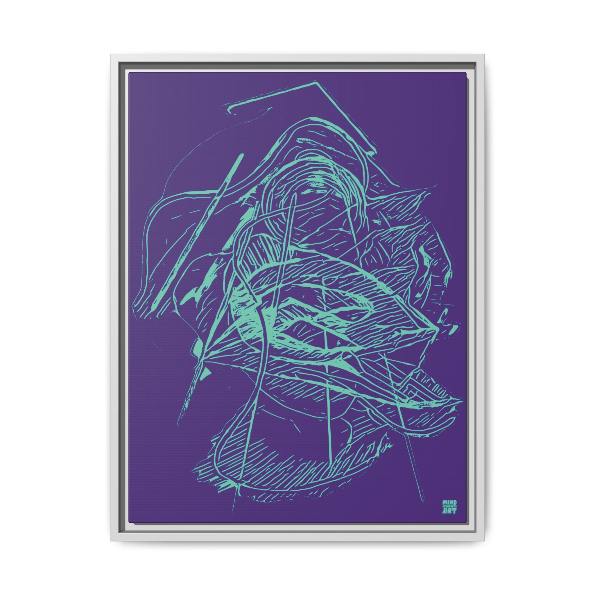 Dive Reflex (Teal, Purple Background) Matte Canvas, Framed