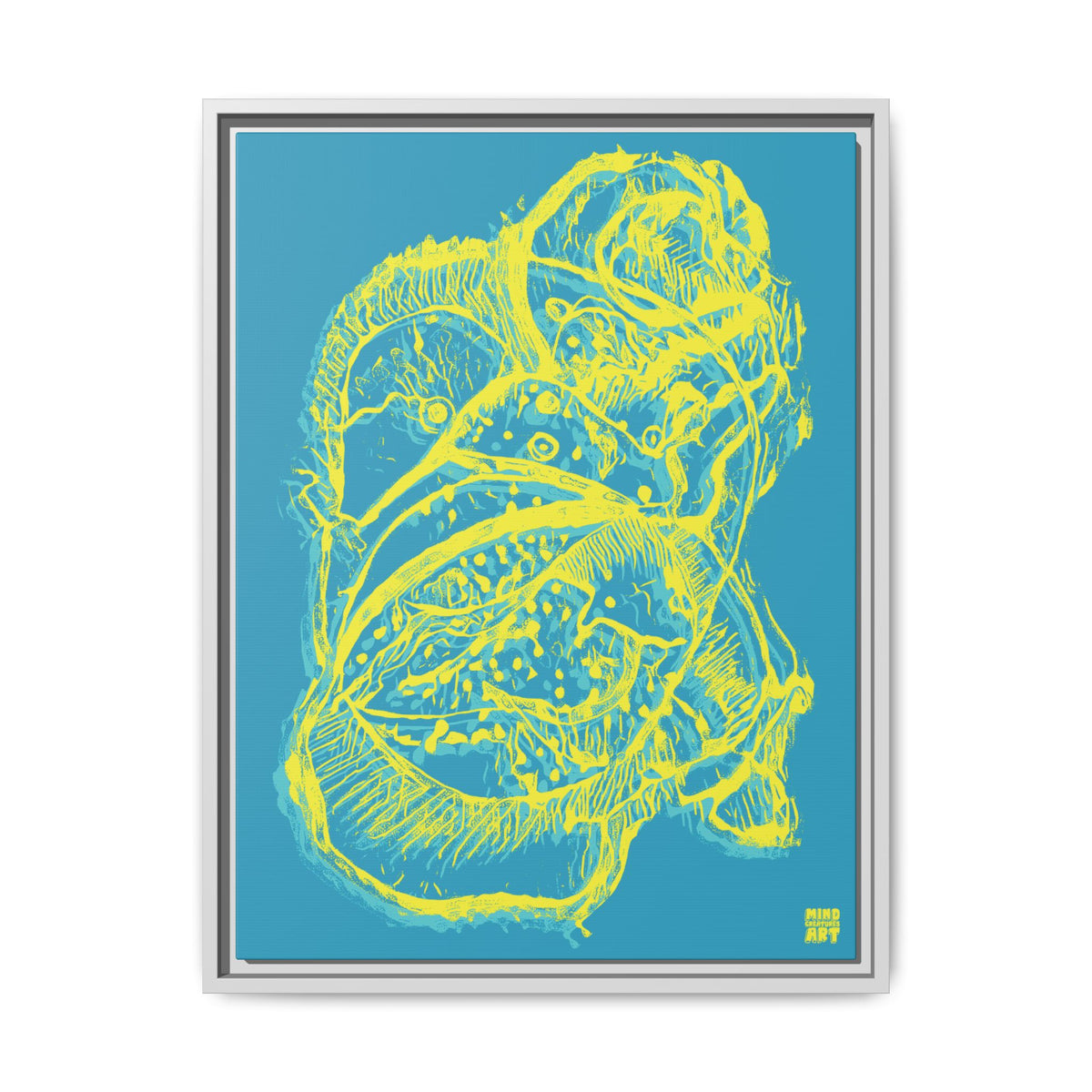 Exploration (Blur, Blue & Yellow, Dark Blue Background) Matte Canvas, Framed