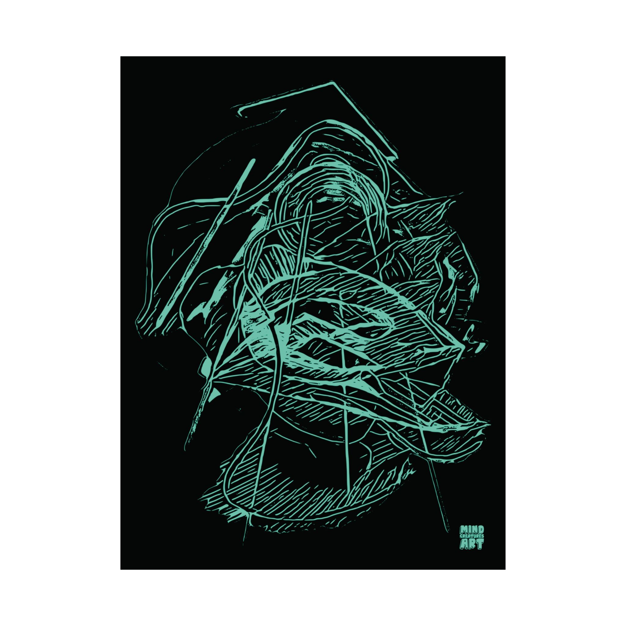 Dive Reflex (Teal, Black Background) Fine Art Poster