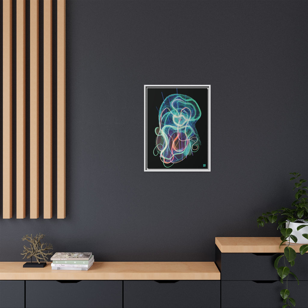Davy Jones (Electric Teal, Black Background) Matte Canvas, Framed