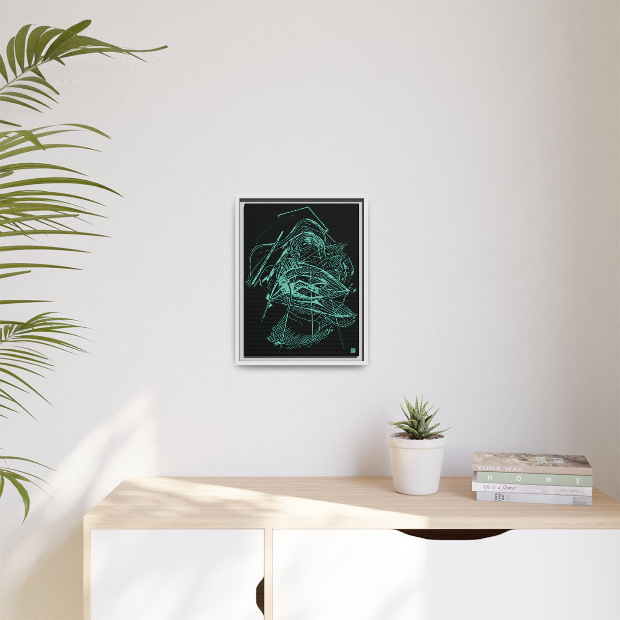 Dive Reflex (Teal, Black Background) Matte Canvas, Framed