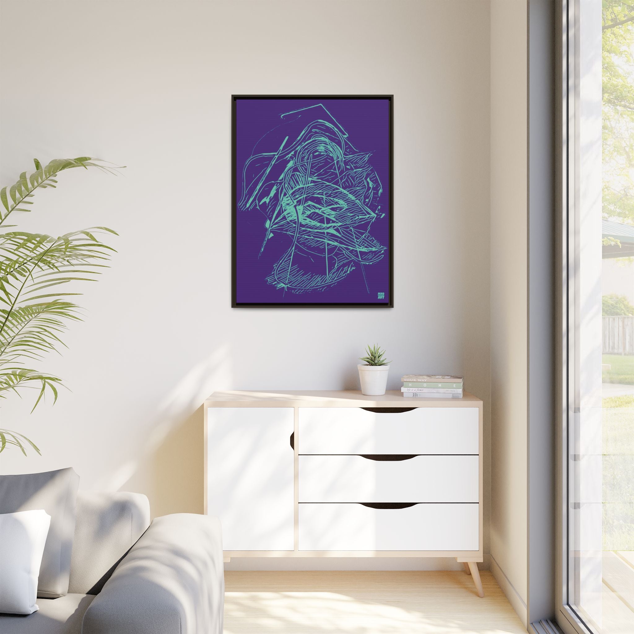 Dive Reflex (Teal, Purple Background) Matte Canvas, Framed