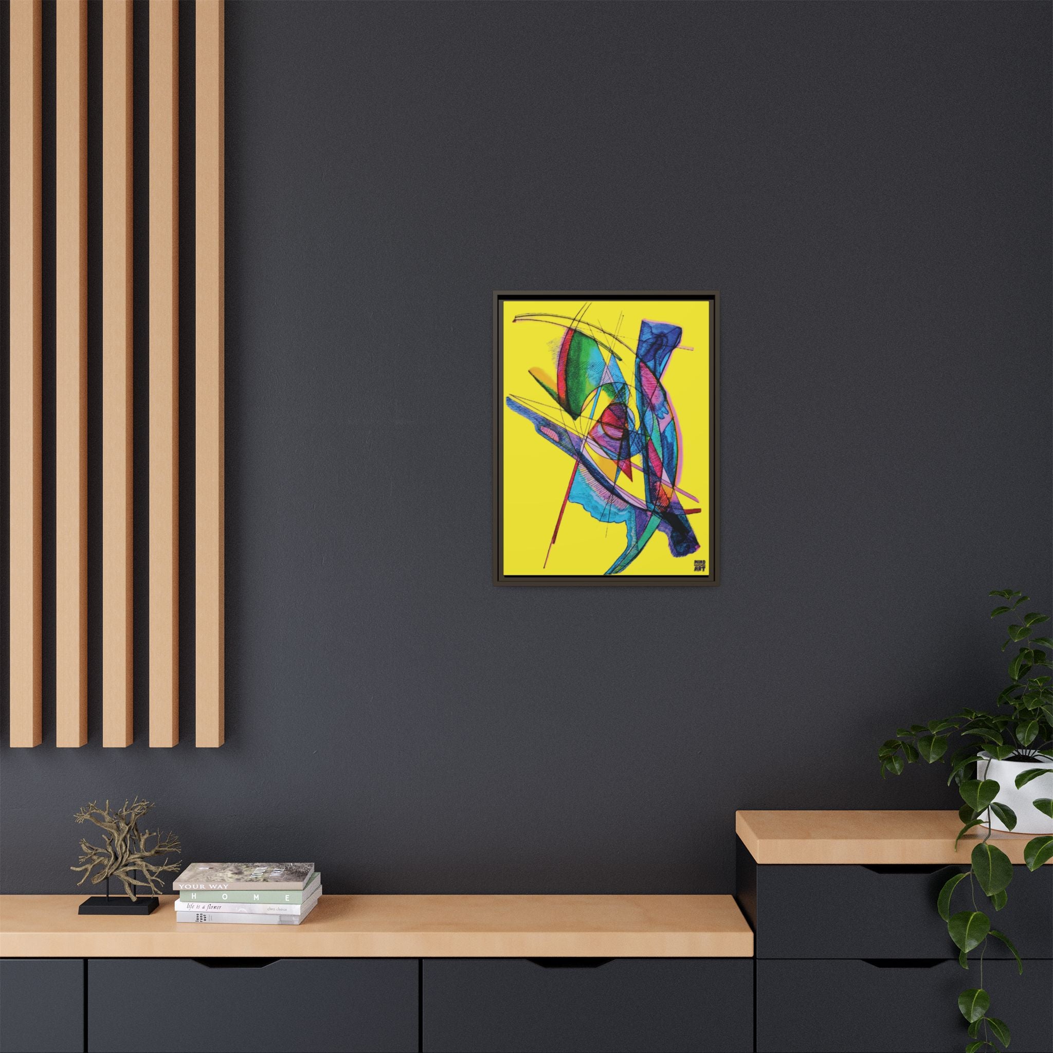 Watching (Yellow Background) Matte Canvas, Framed