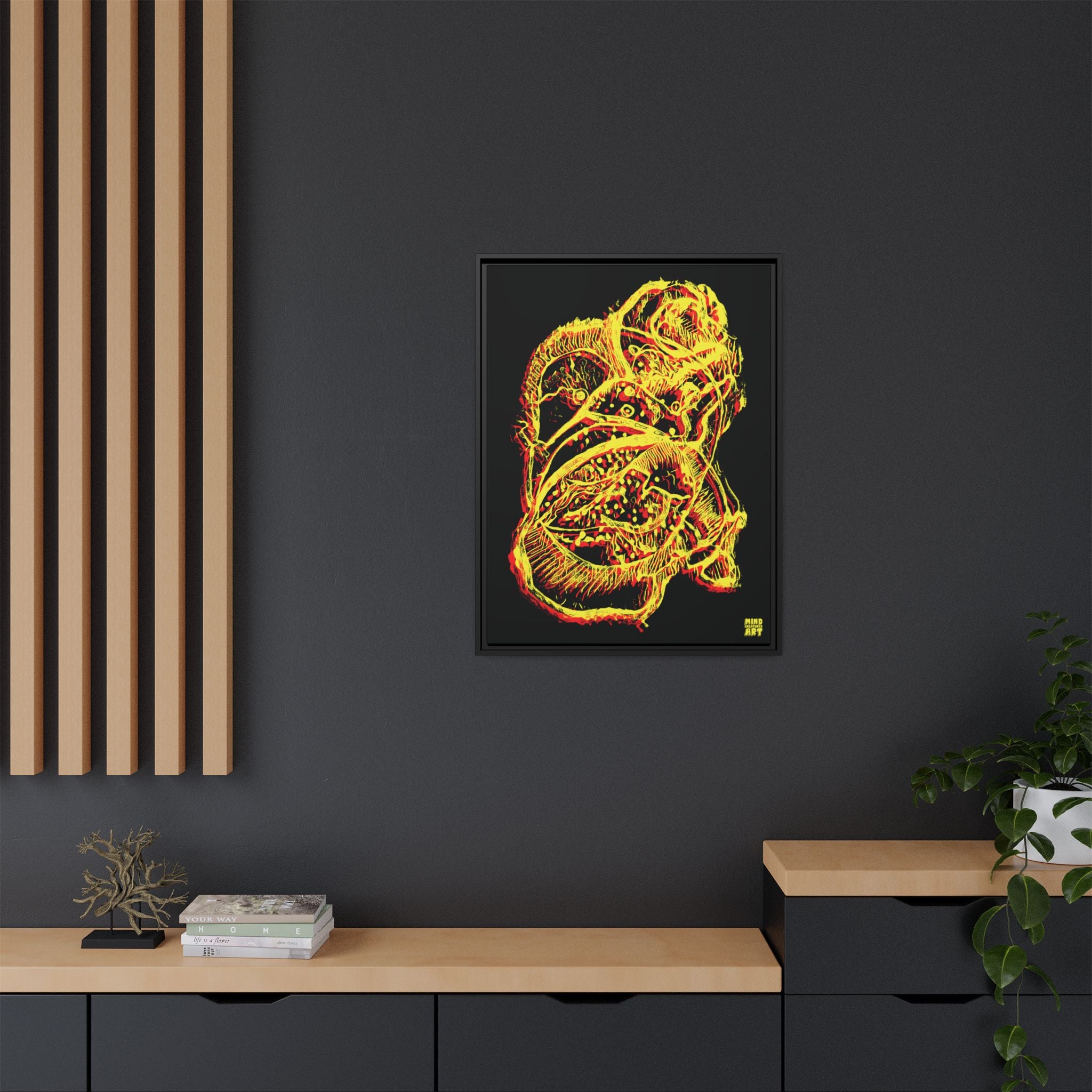 Exploration (Blur, Red & Yellow, Black Background) Matte Canvas, Framed