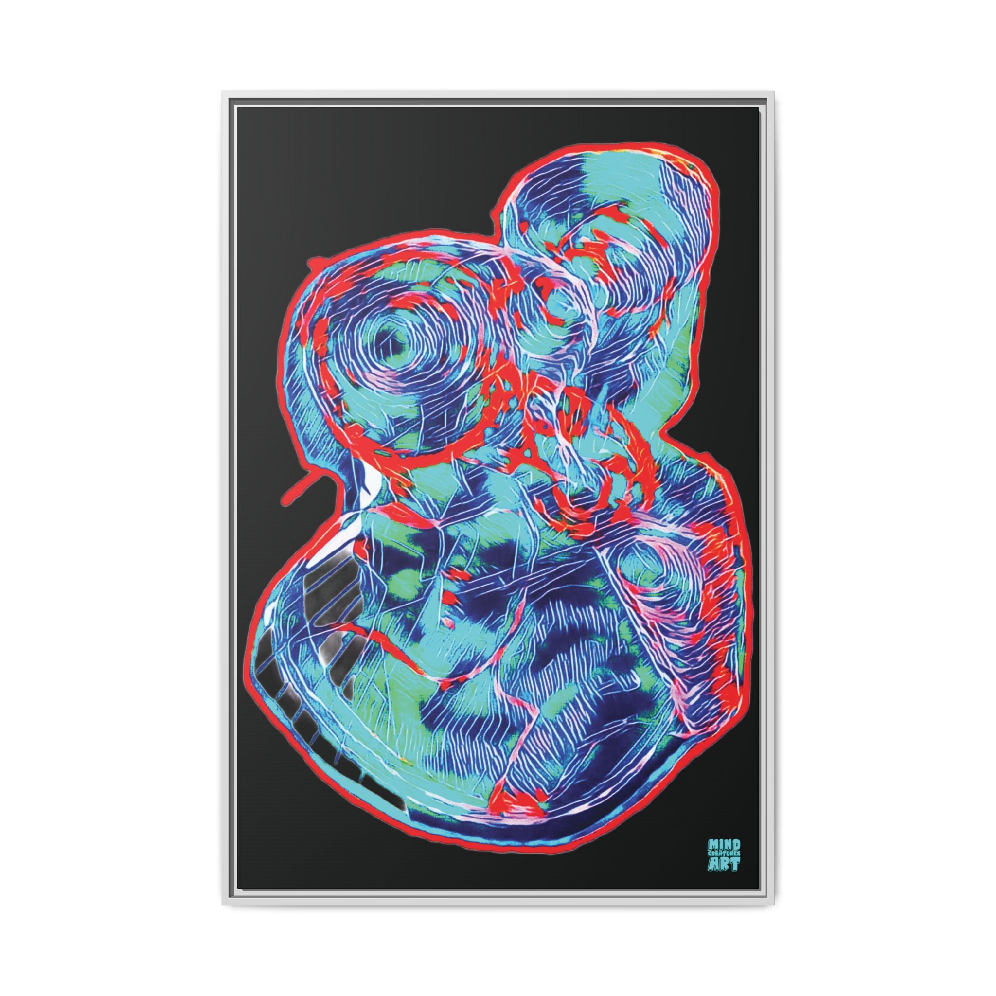 Curiosity (Red & Teal), Black Background) Matte Canvas, Framed