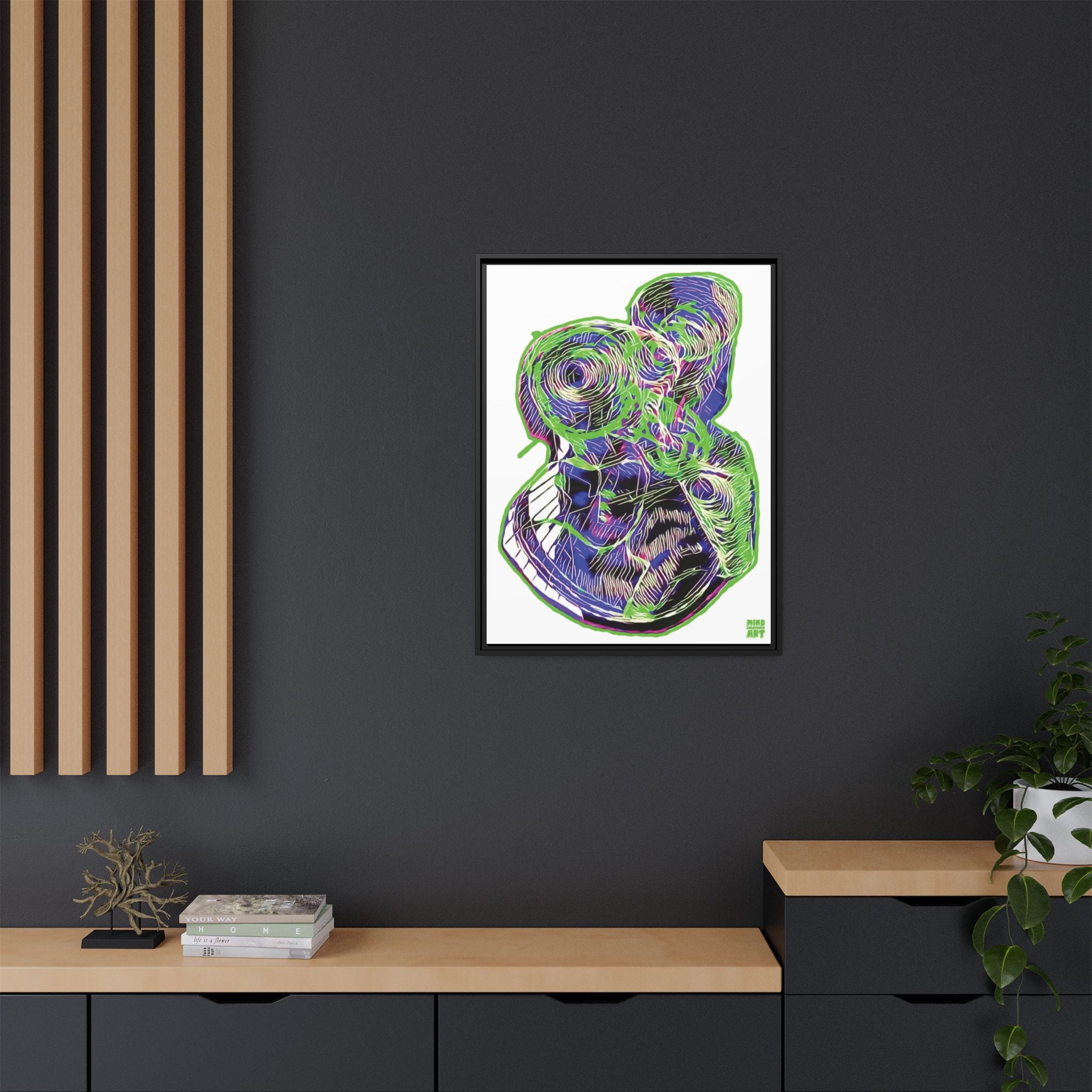 Curiosity (Electric Green, White Background) Matte Canvas, Framed