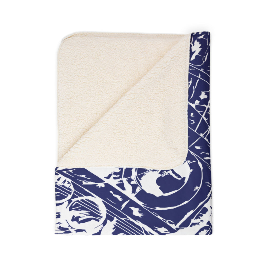 Love (White, Mirror, Dark Blue Background) Fleece Sherpa Blanket