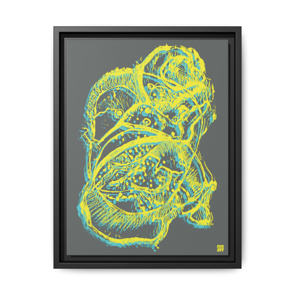 Exploration (Blur, Blue & Yellow, Dark Gray Background) Matte Canvas, Framed
