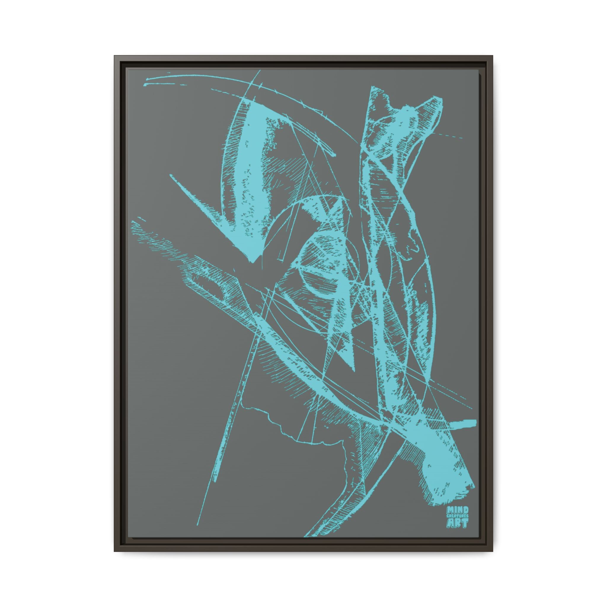 Watching (Aqua, Dark Gray Background) Matte Canvas, Framed