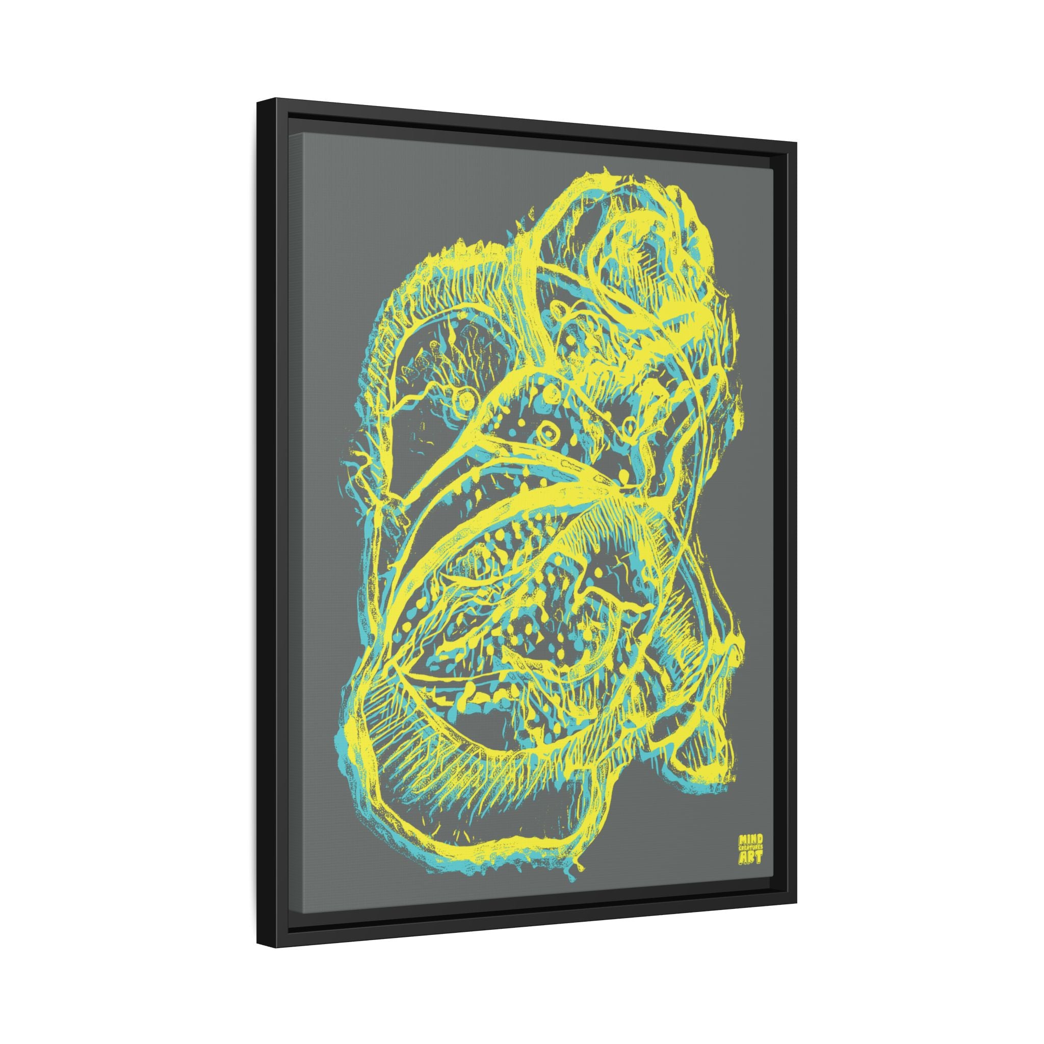 Exploration (Blur, Blue & Yellow, Dark Gray Background) Matte Canvas, Framed