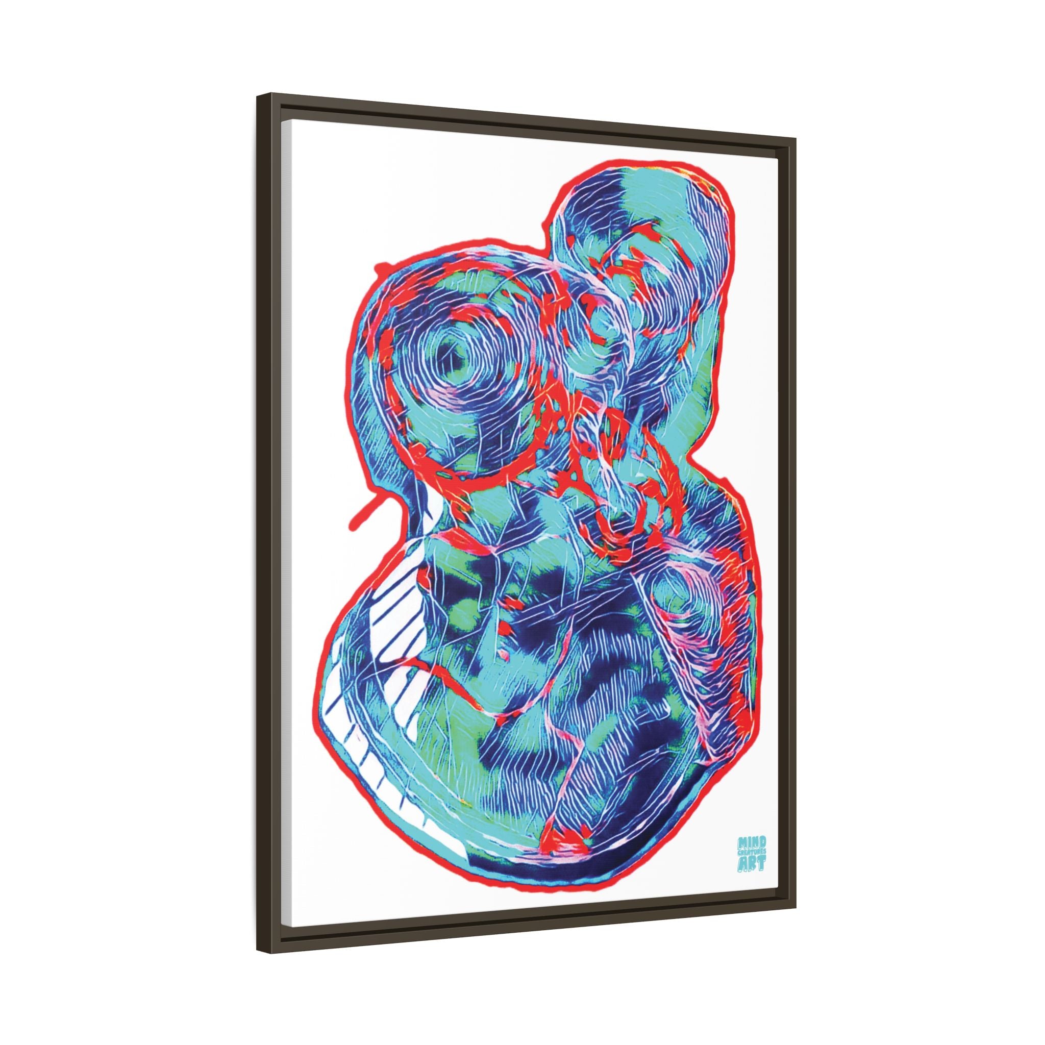 Curiosity (Red & Teal, White Background) Matte Canvas, Framed