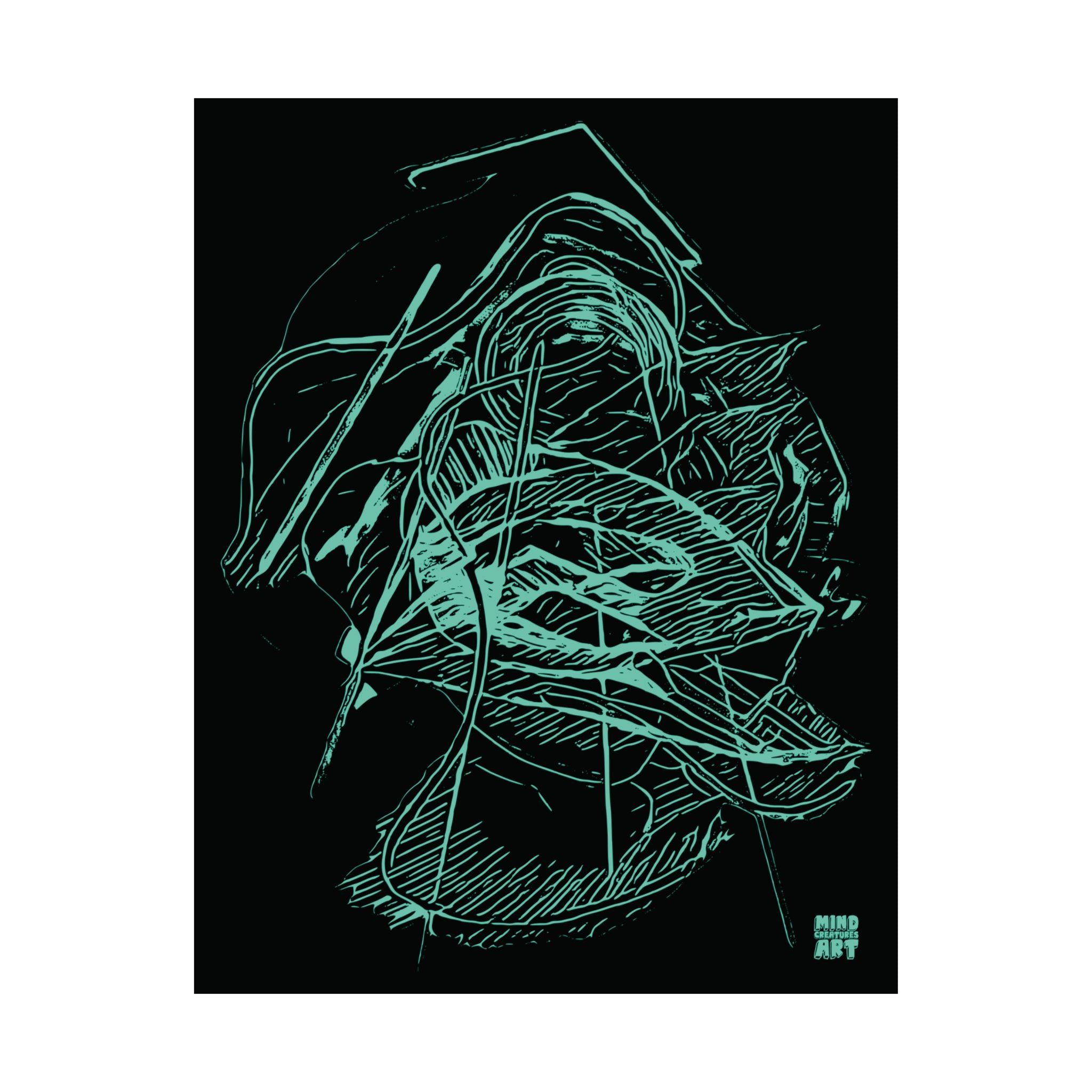 Dive Reflex (Teal, Black Background) Fine Art Poster