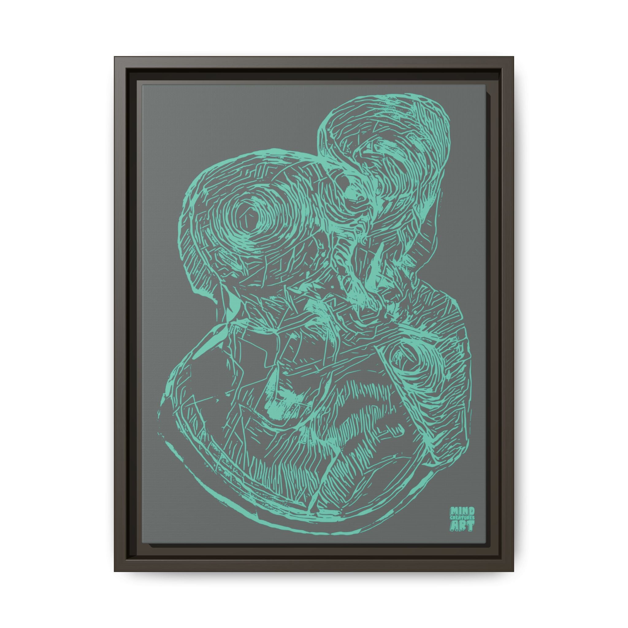 Curiosity (Teal, Dark Gray Background) Matte Canvas, Framed
