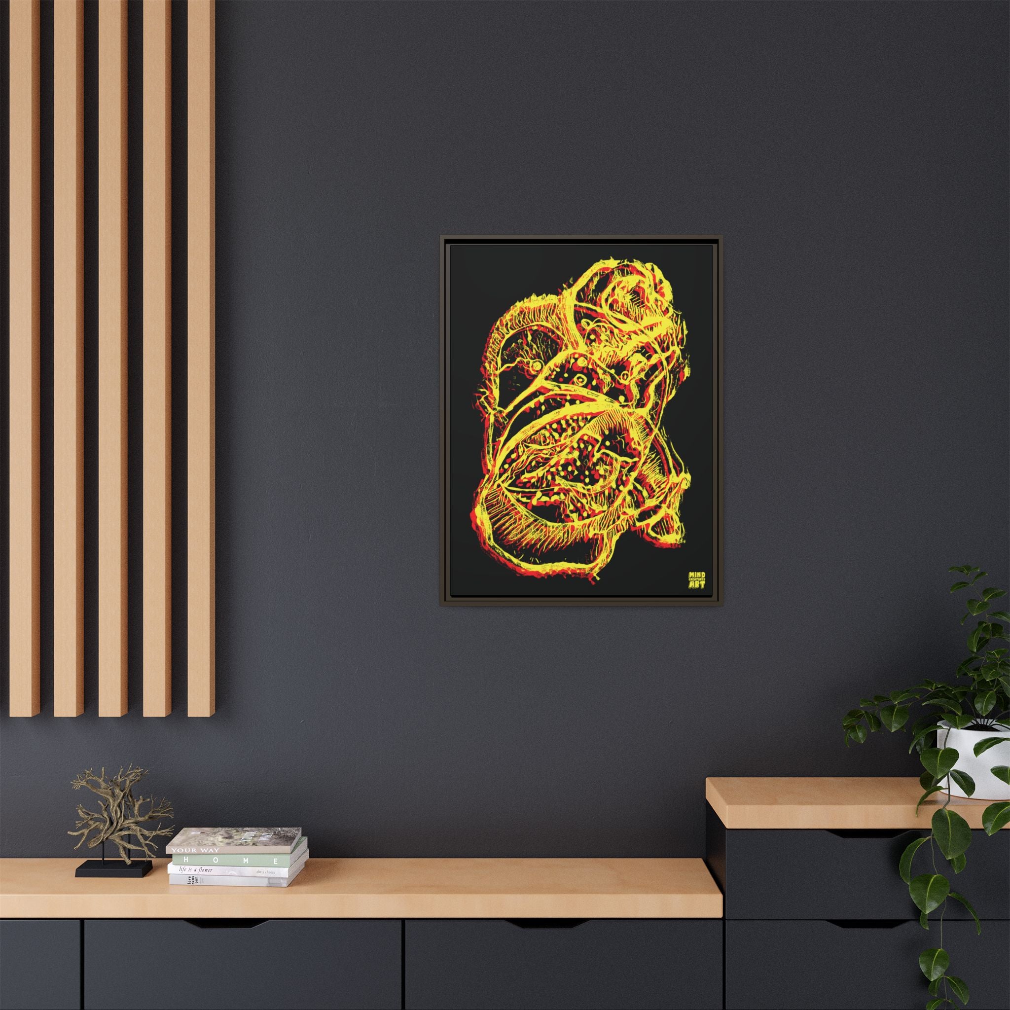 Exploration (Blur, Red & Yellow, Black Background) Matte Canvas, Framed