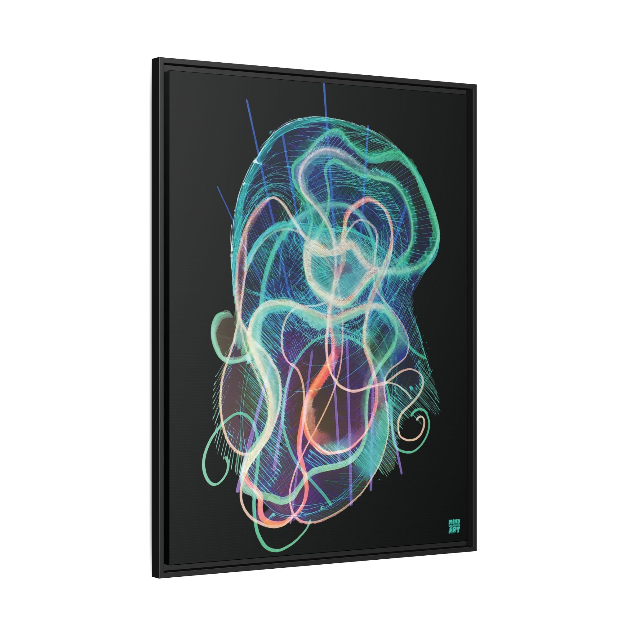 Davy Jones (Electric Teal, Black Background) Matte Canvas, Framed