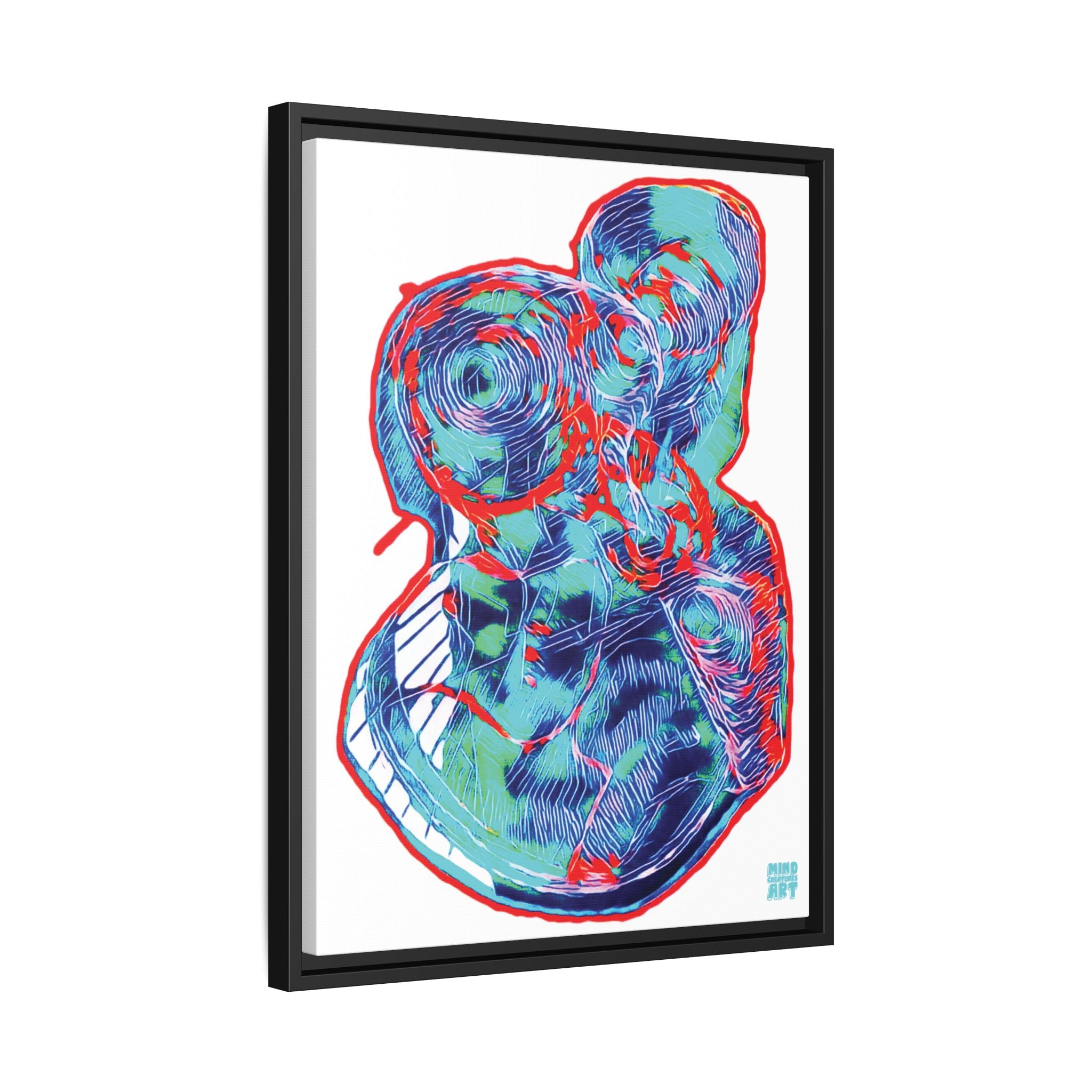 Curiosity (Red & Teal, White Background) Matte Canvas, Framed