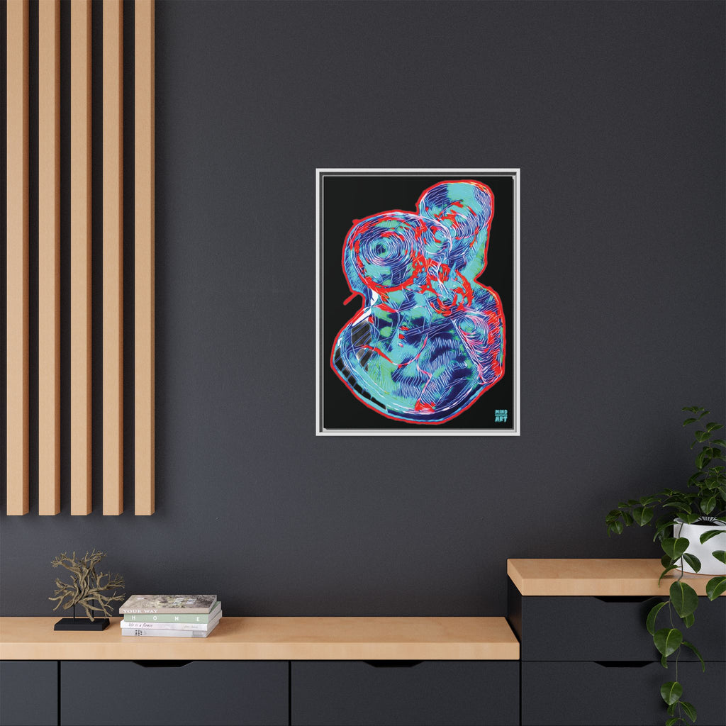 Curiosity (Red & Teal), Black Background) Matte Canvas, Framed