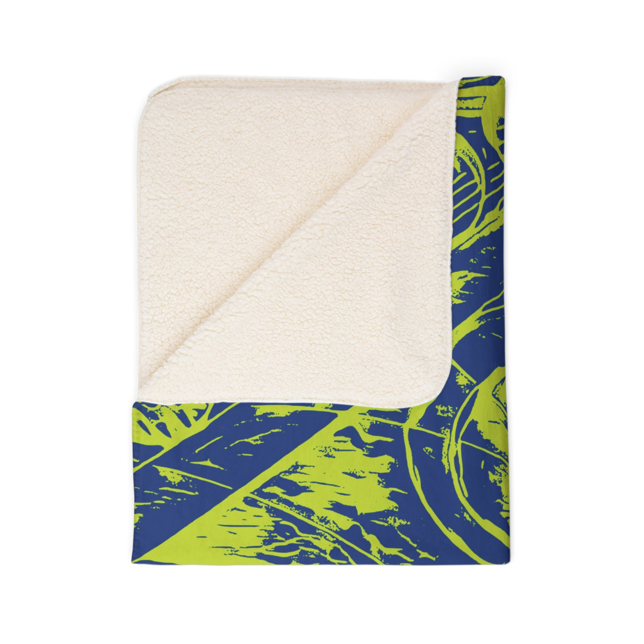 Love (Lime, Dark Blue Background) Fleece Sherpa Blanket