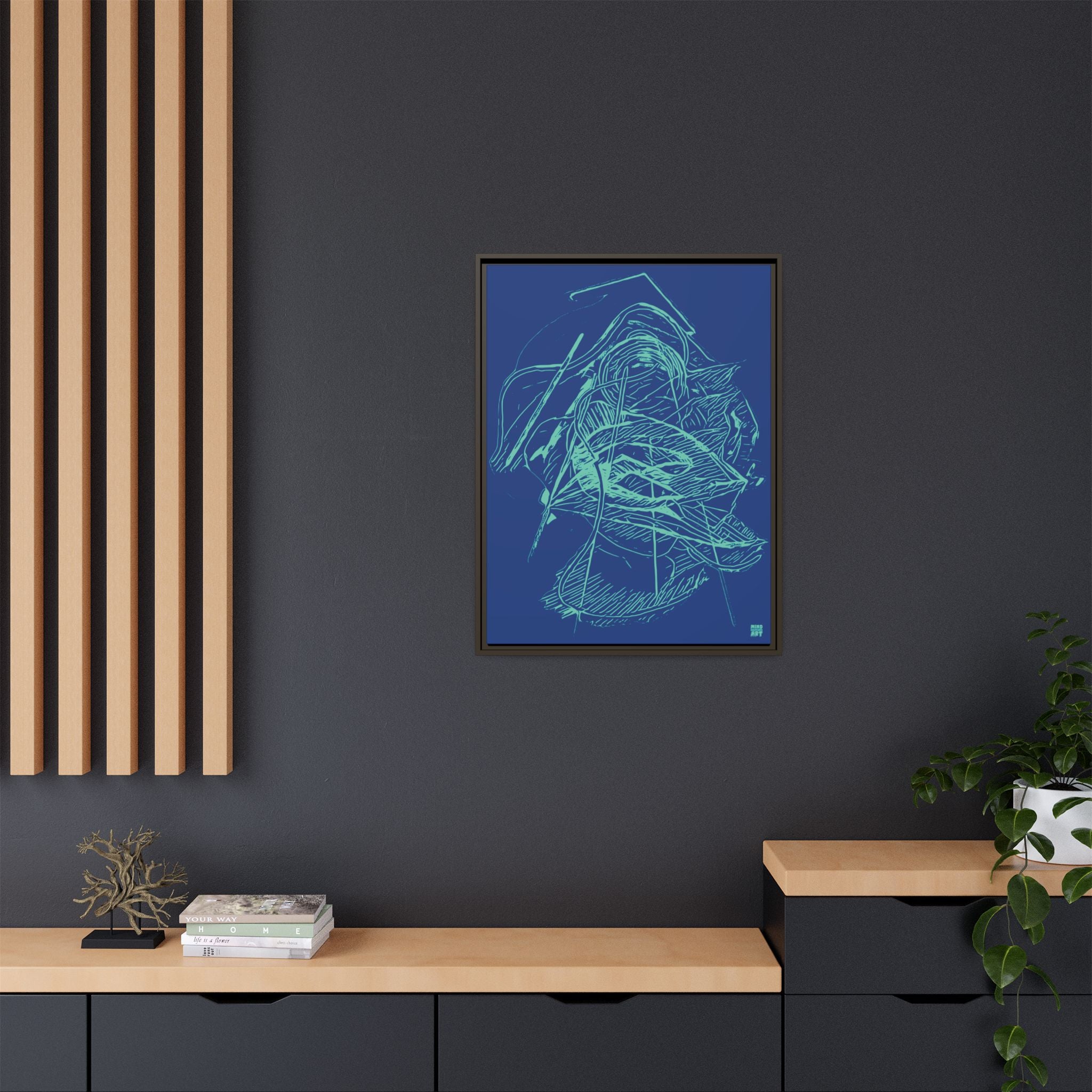 Dive Reflex (Teal, Dark Blue Background) Matte Canvas, Framed
