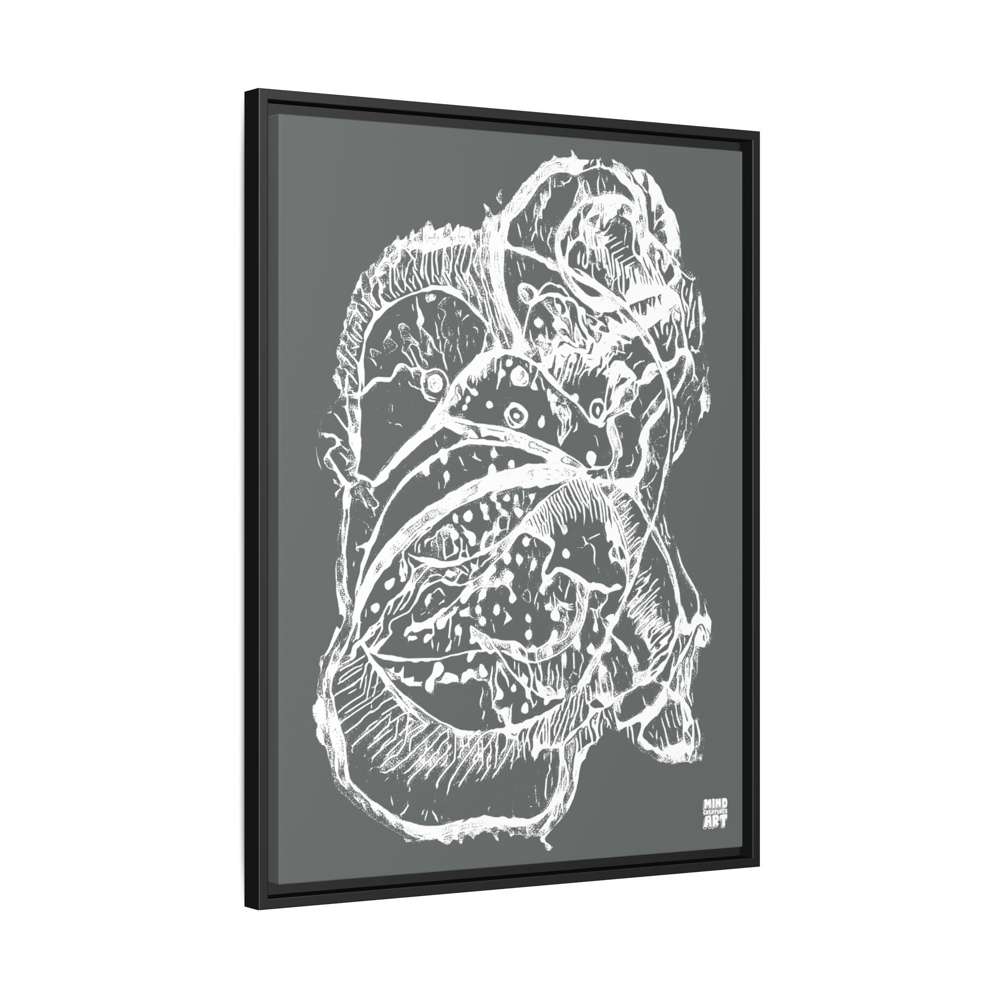 Exploration (White, Dark Gray Background) Matte Canvas, Framed