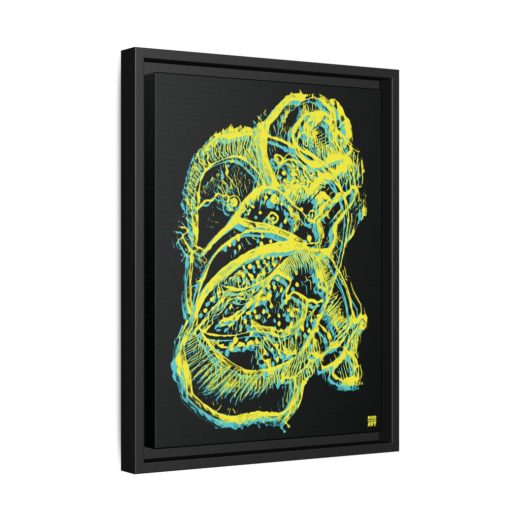 Exploration (Blur, Blue & Yellow, Black Background) Matte Canvas, Framed