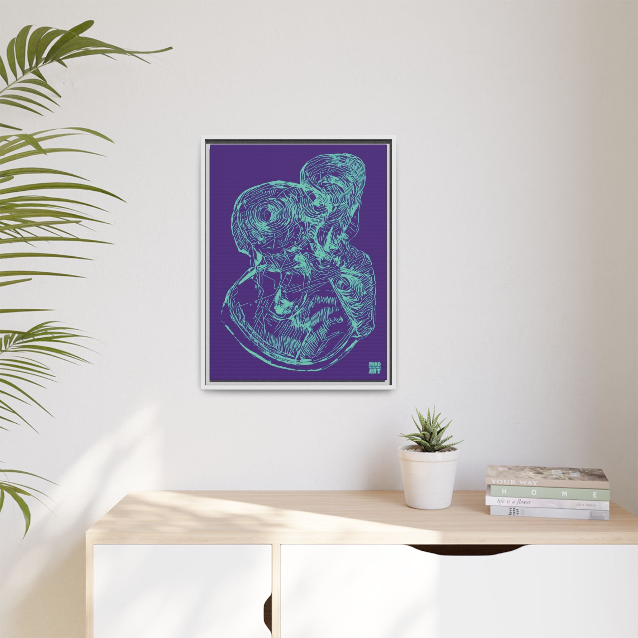 Curiosity (Teal, Purple Background) Matte Canvas, Framed