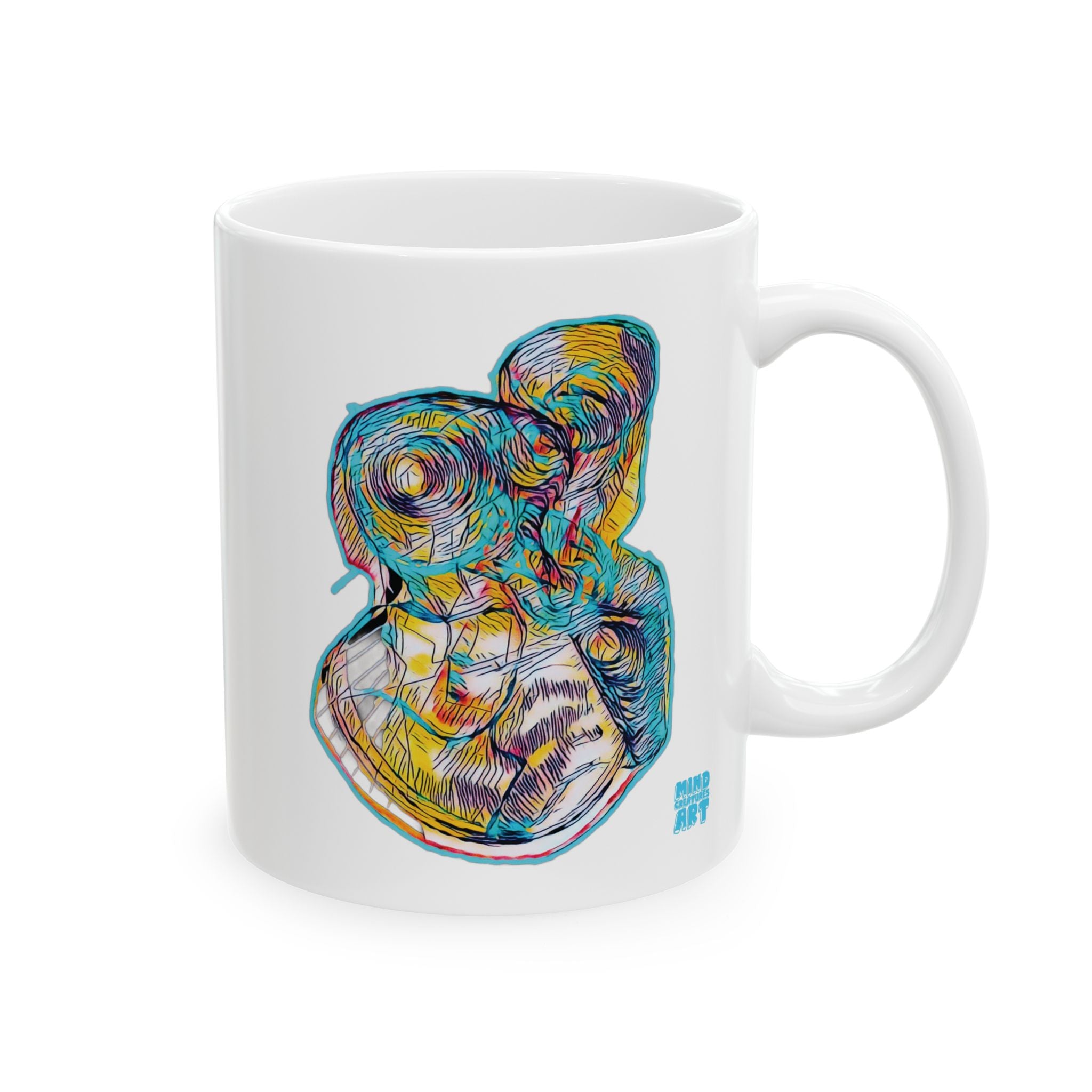 Curiosity (Teal) White Ceramic Mug, (11oz, 15oz)