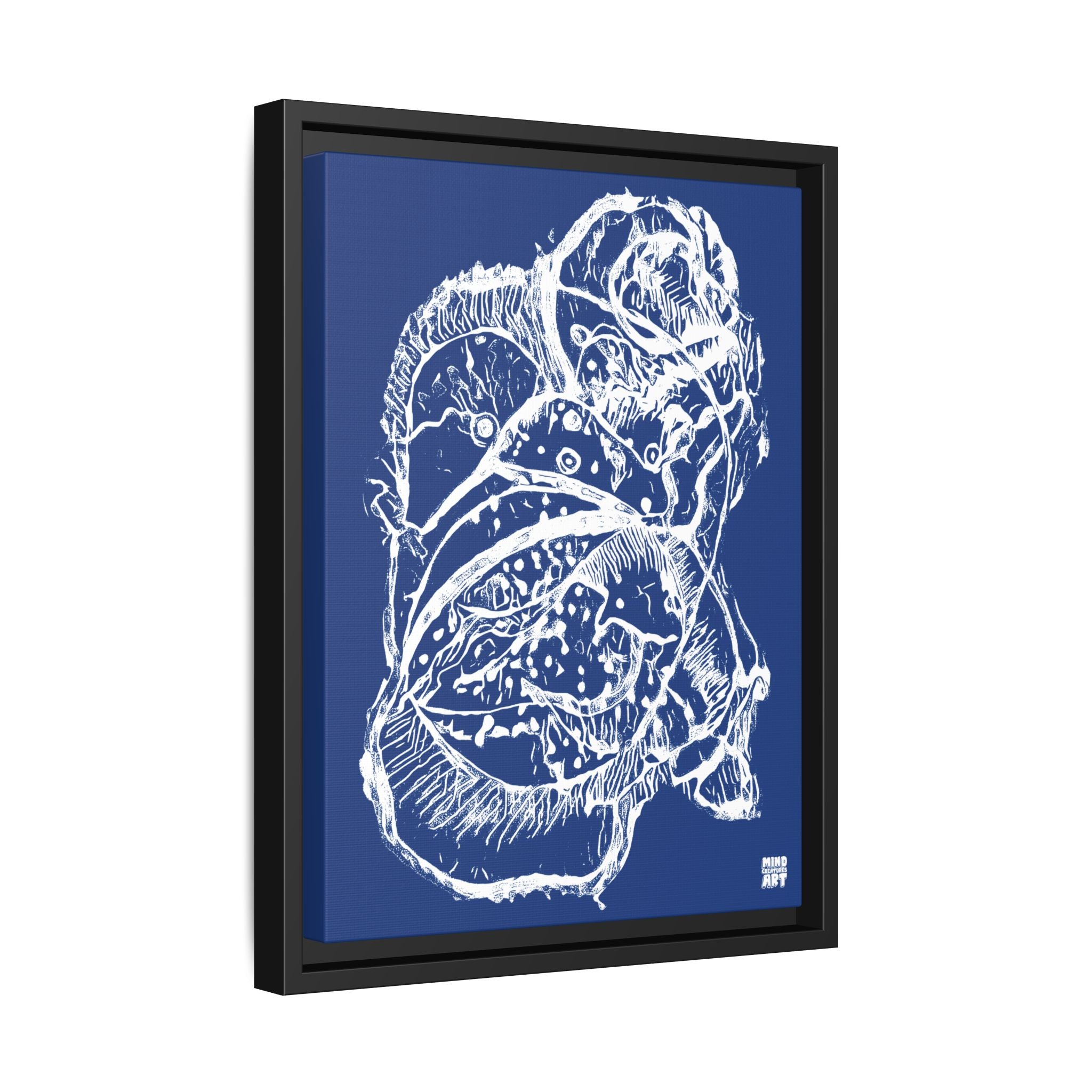 Exploration (White, Dark Blue Background) Matte Canvas, Framed