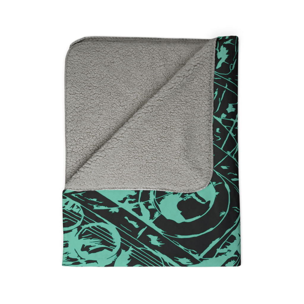 Love (Teal, Mirror, Black Background) Fleece Sherpa Blanket