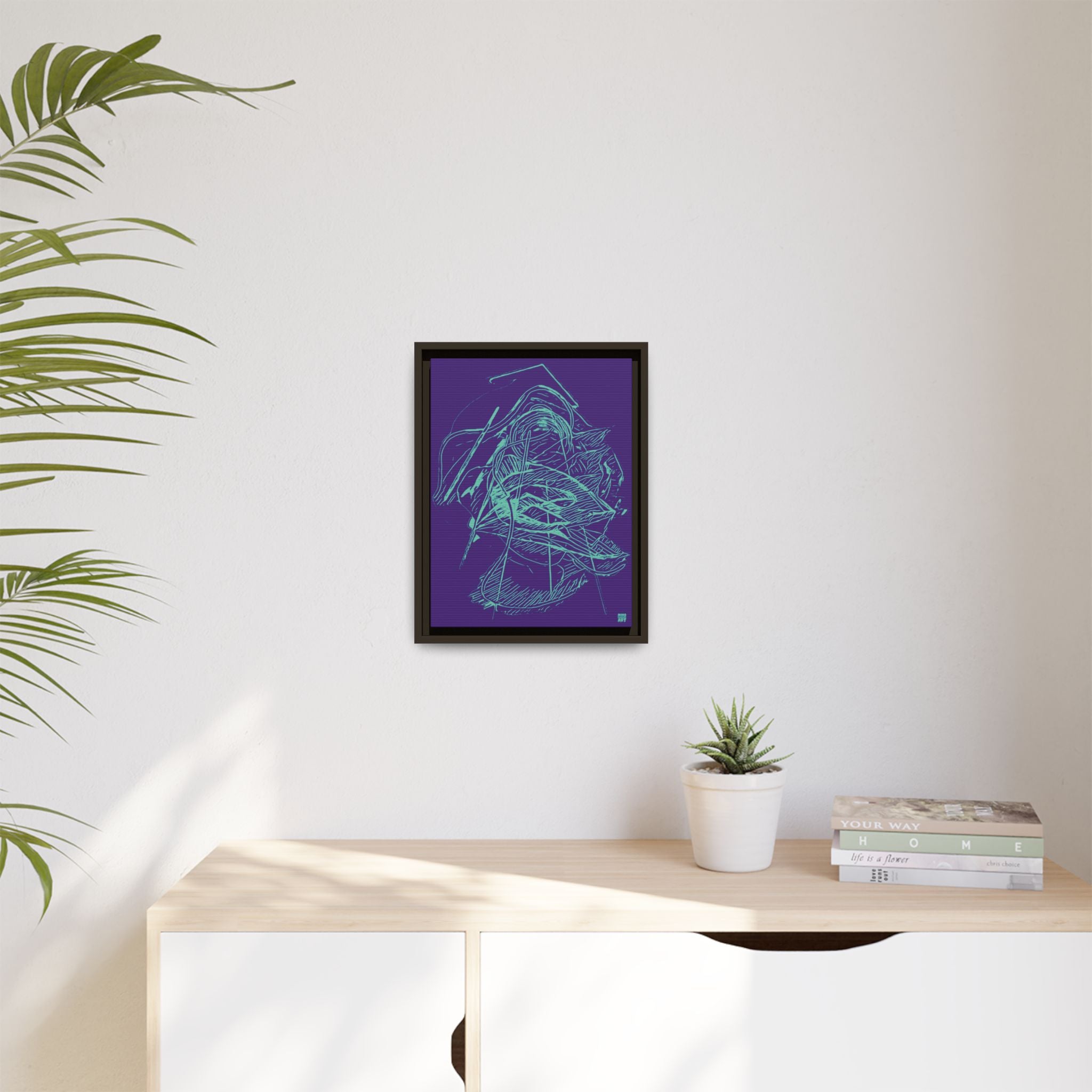 Dive Reflex (Teal, Purple Background) Matte Canvas, Framed