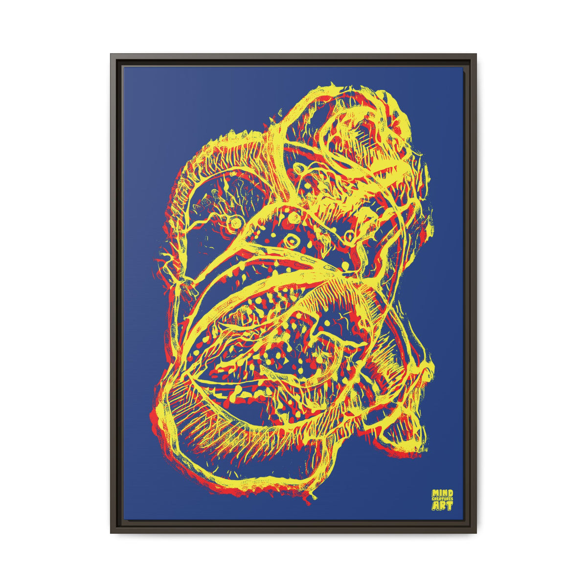Exploration (Blur, Red & Yellow, Dark Blue Background) Matte Canvas, Framed
