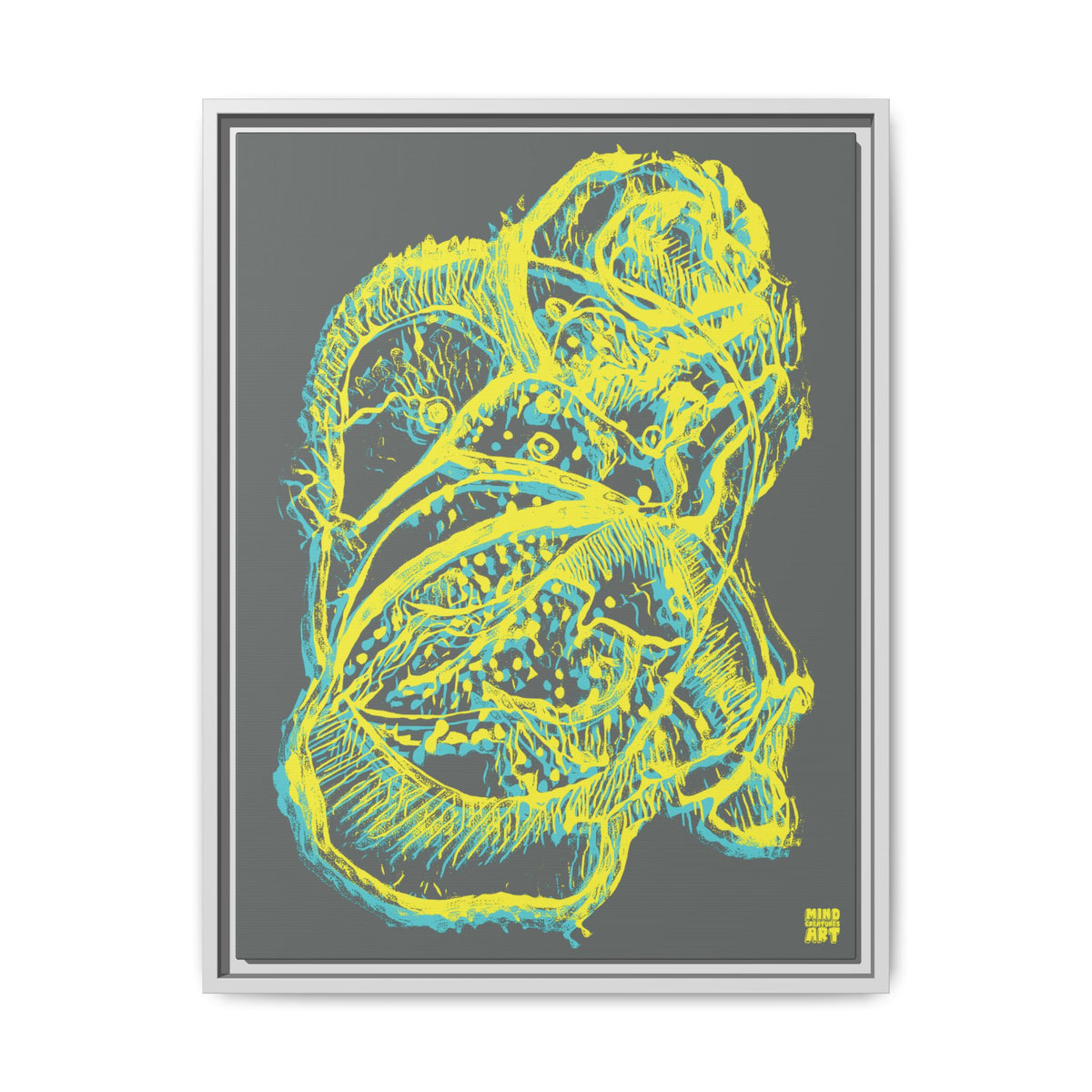 Exploration (Blur, Blue & Yellow, Dark Gray Background) Matte Canvas, Framed