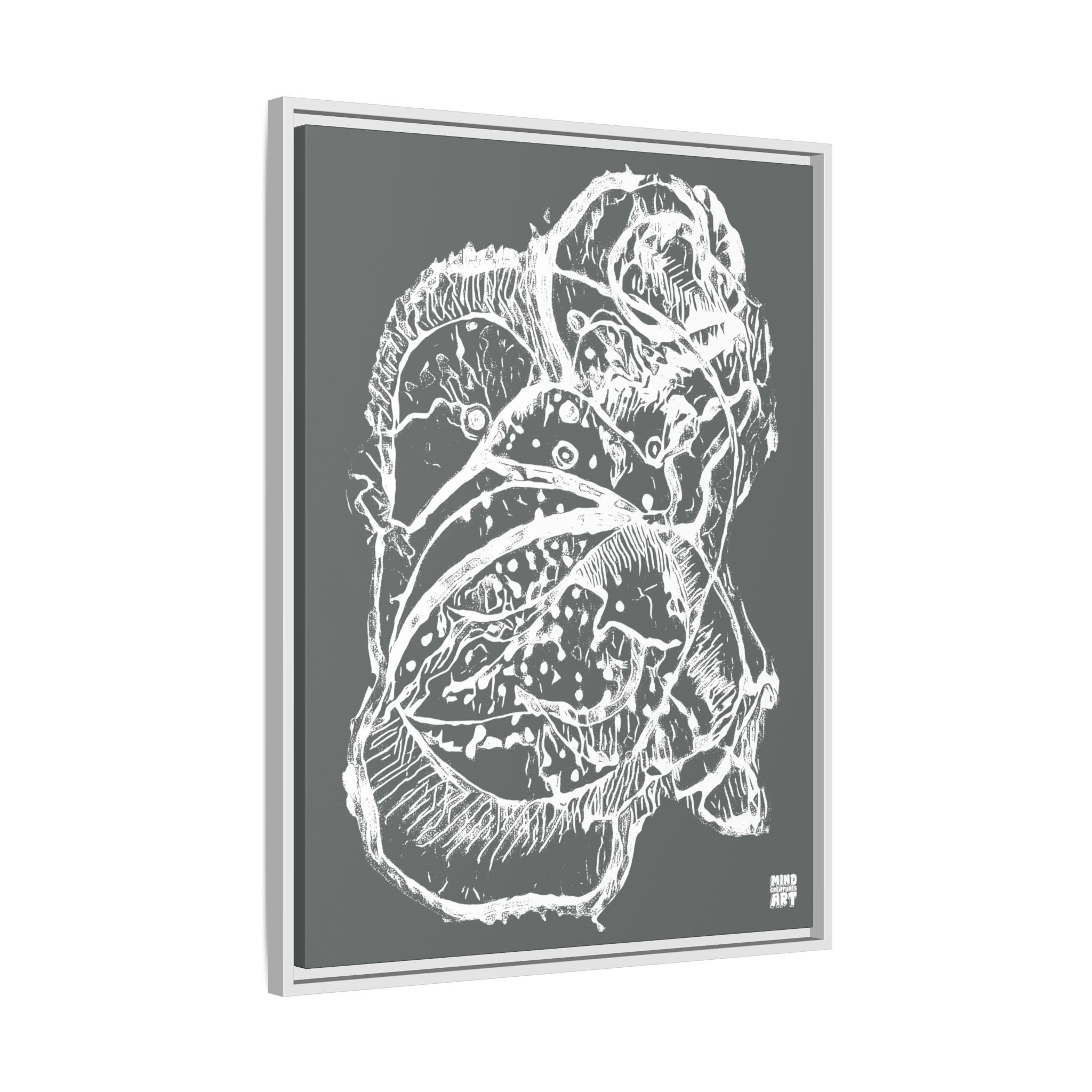 Exploration (White, Dark Gray Background) Matte Canvas, Framed