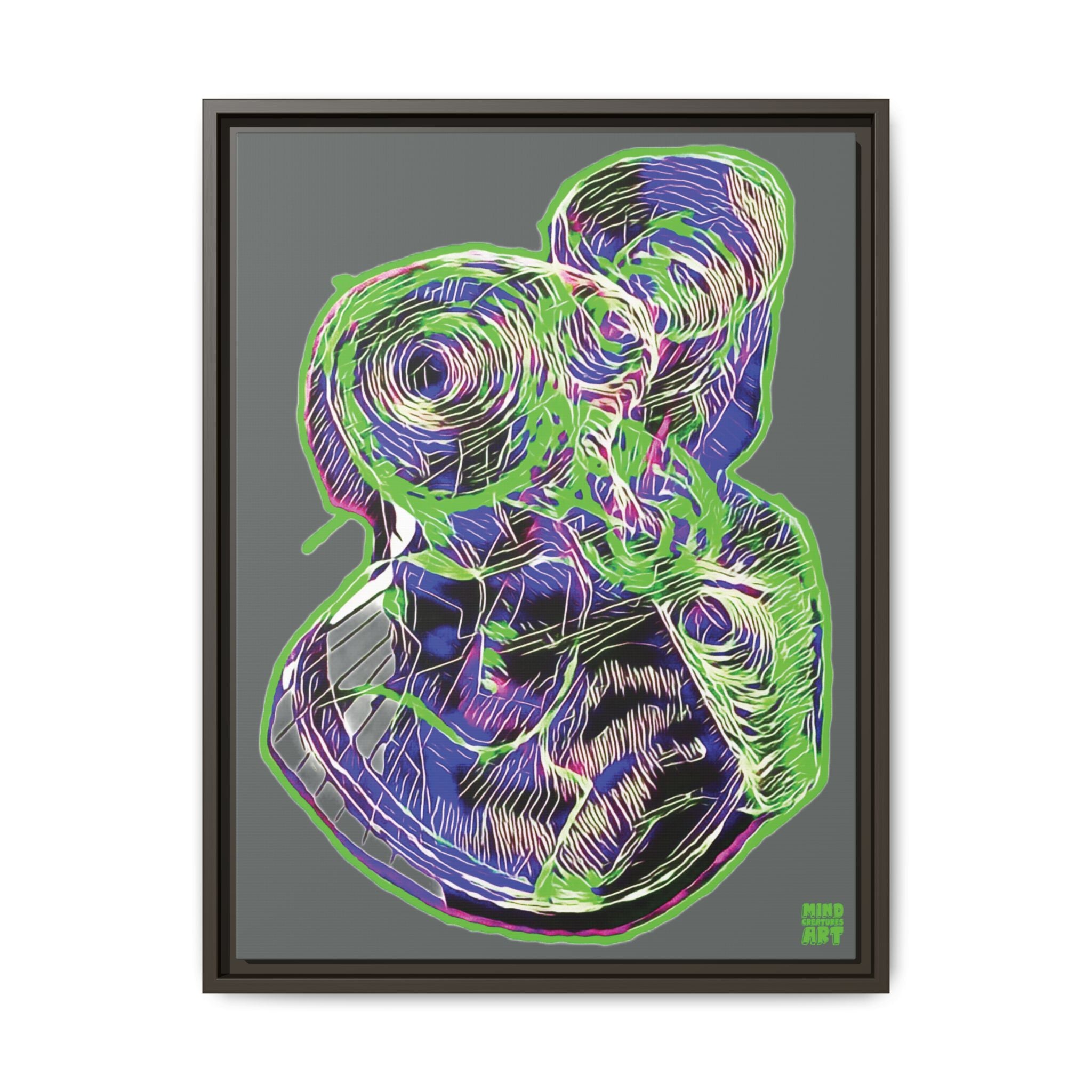 Curiosity (Electric Green, Dark Gray Background) Matte Canvas, Framed