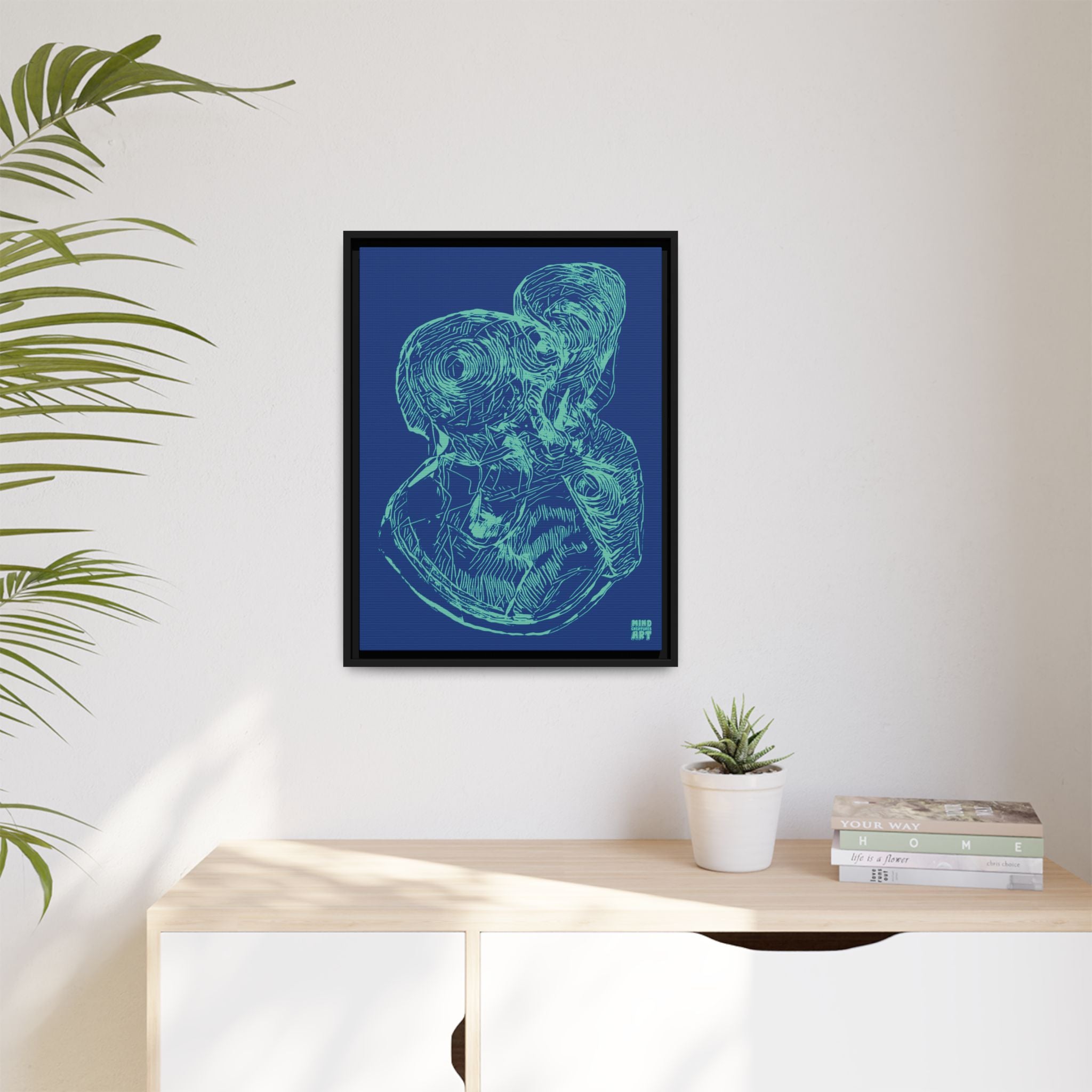 Curiosity (Teal, Dark Blue Background) Matte Canvas, Framed