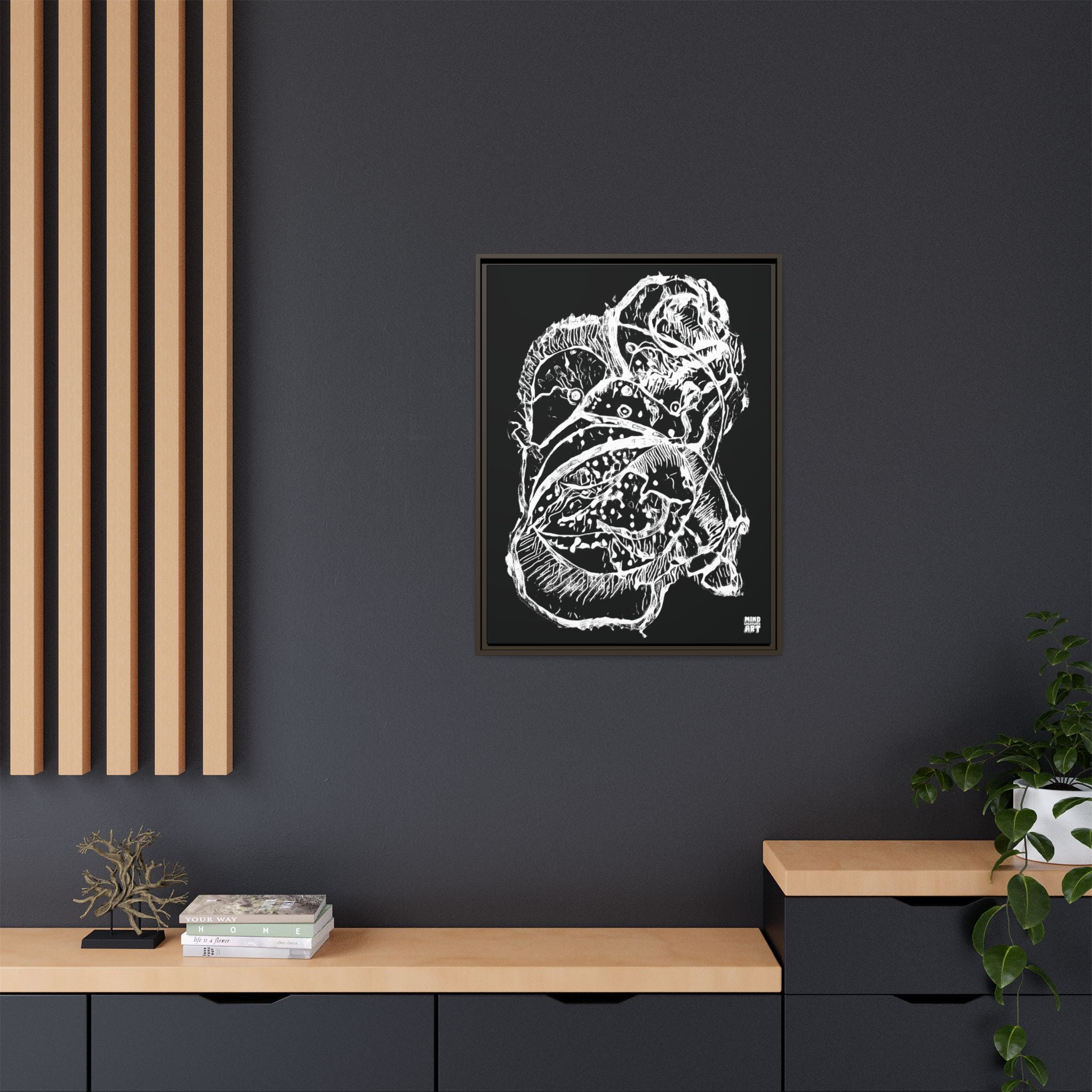 Exploration (White, Black Background) Matte Canvas, Framed