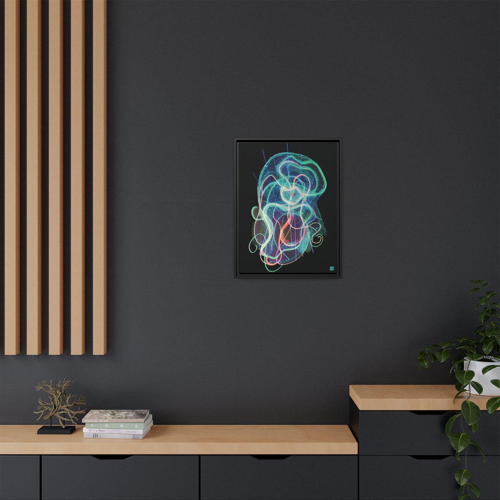 Davy Jones (Electric Teal, Black Background) Matte Canvas, Framed