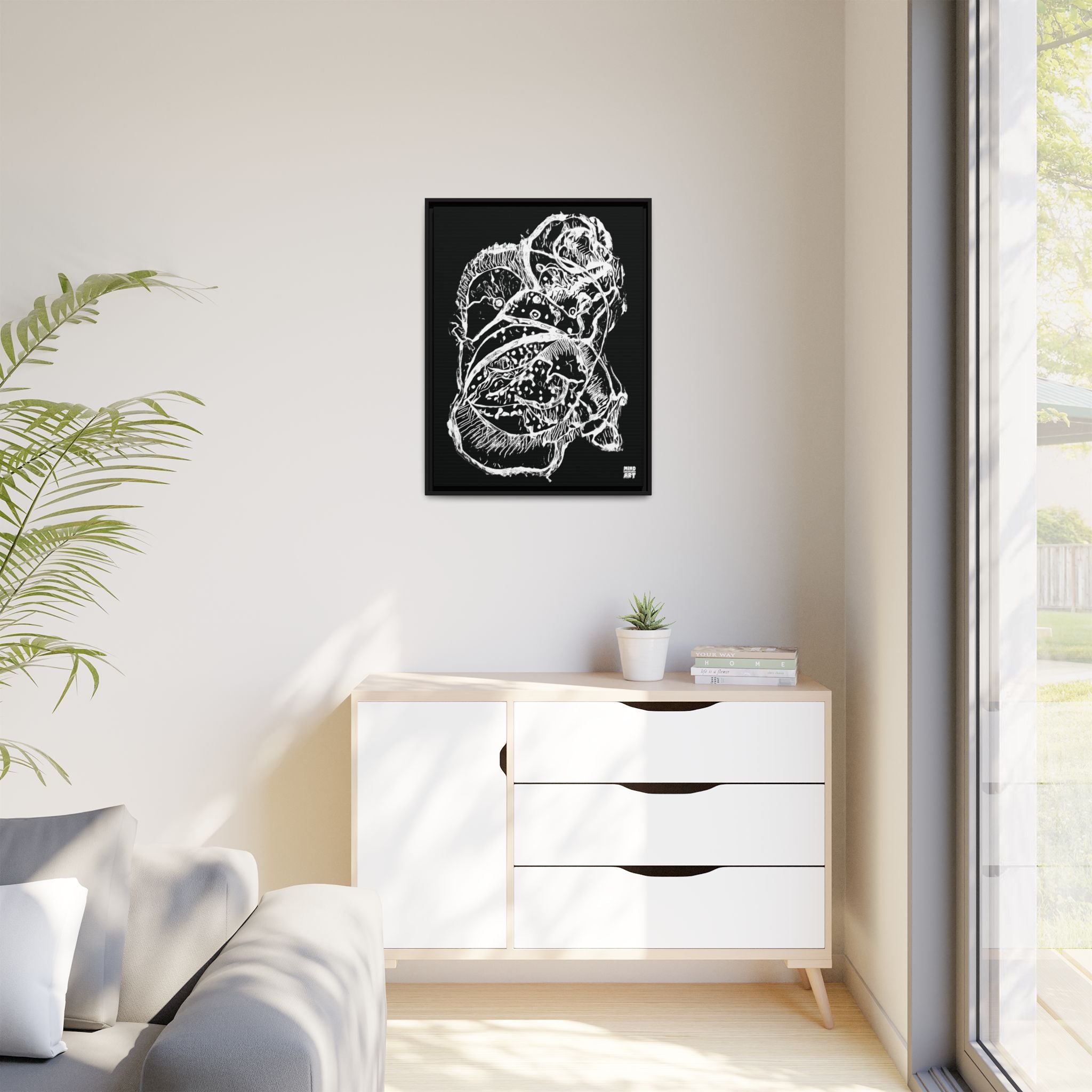 Exploration (White, Black Background) Matte Canvas, Framed