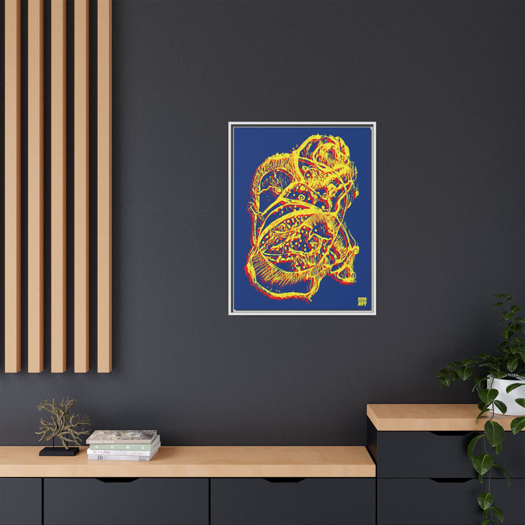 Exploration (Blur, Red & Yellow, Dark Blue Background) Matte Canvas, Framed