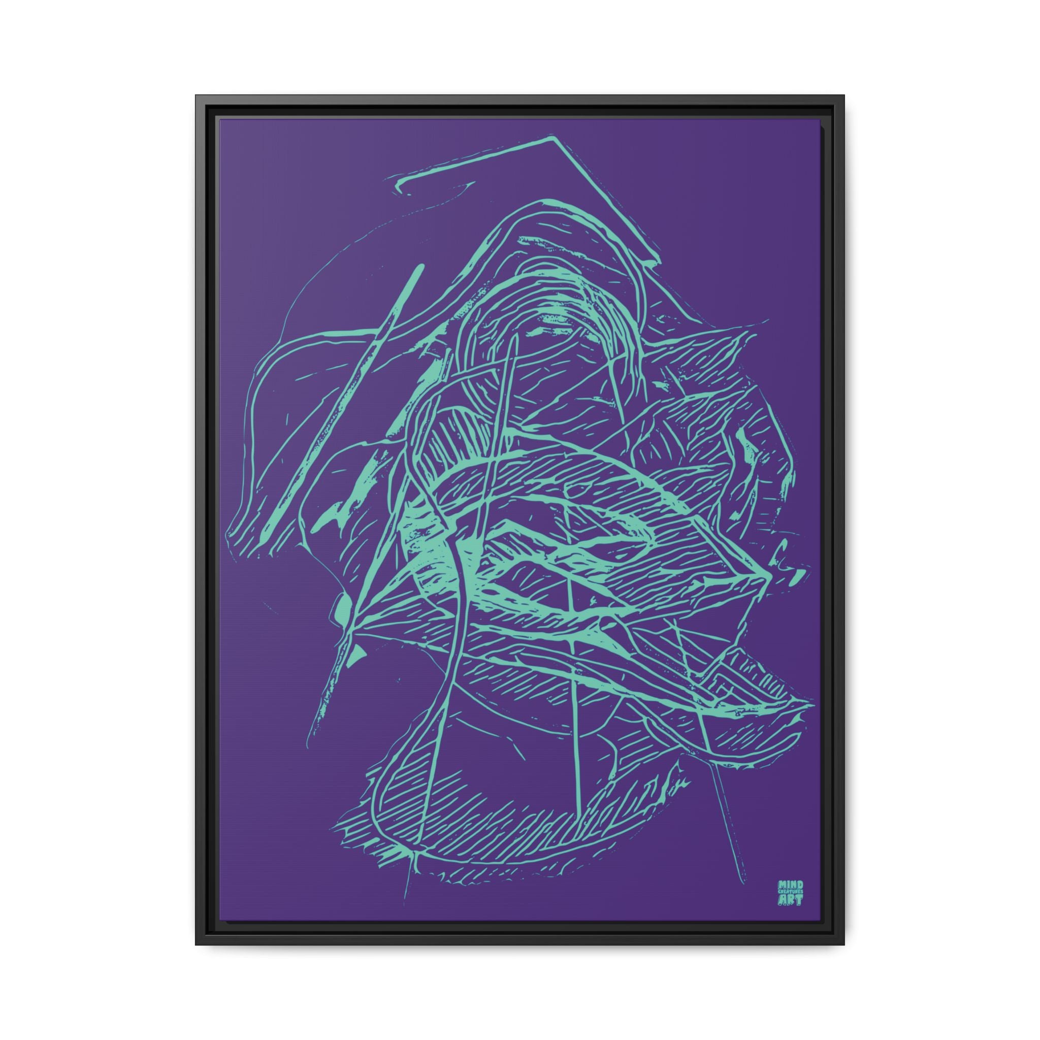 Dive Reflex (Teal, Purple Background) Matte Canvas, Framed