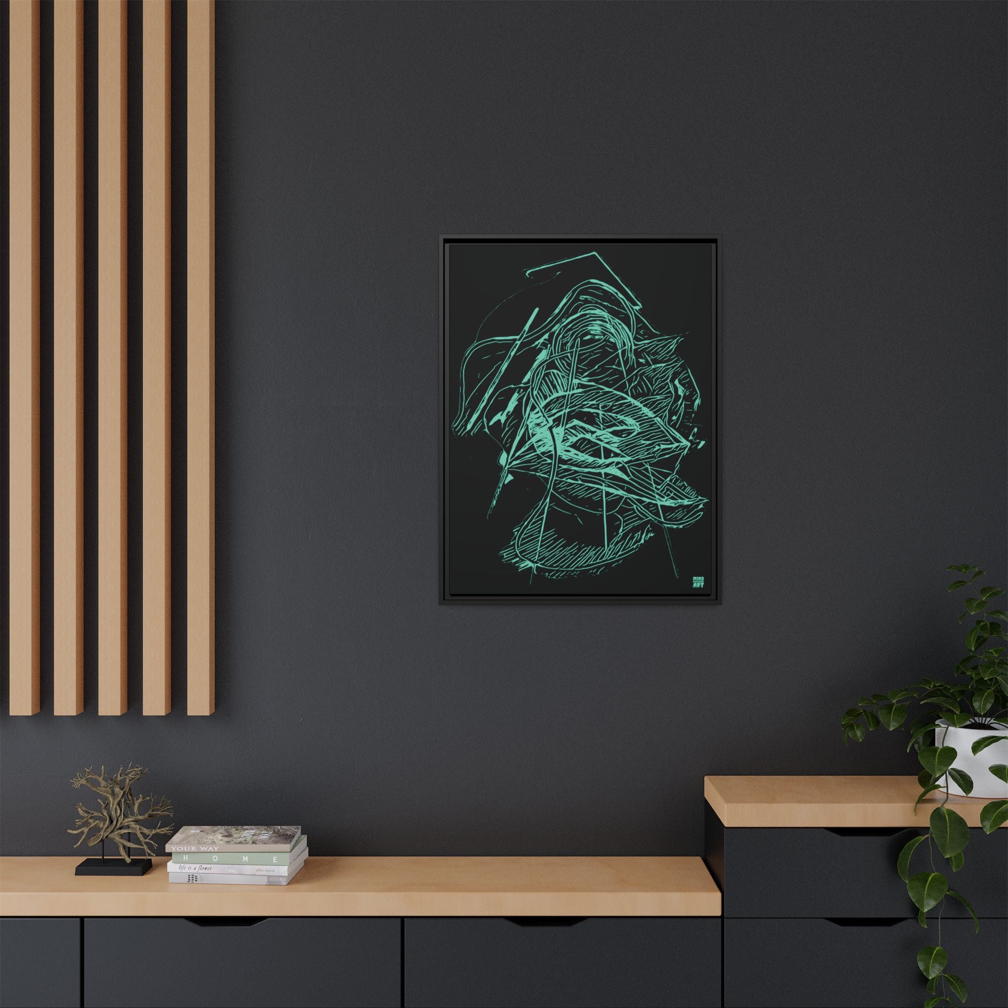 Dive Reflex (Teal, Black Background) Matte Canvas, Framed
