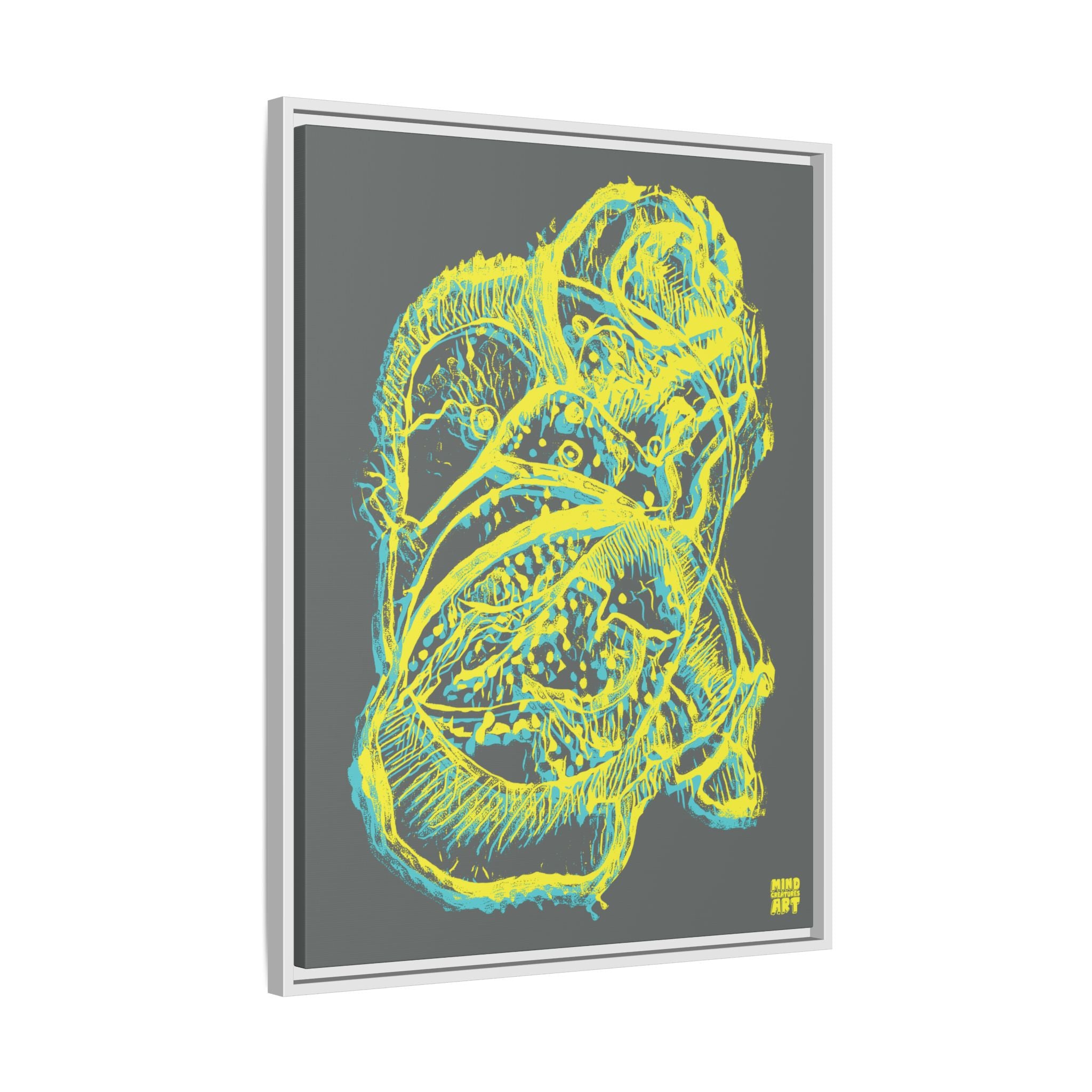 Exploration (Blur, Blue & Yellow, Dark Gray Background) Matte Canvas, Framed