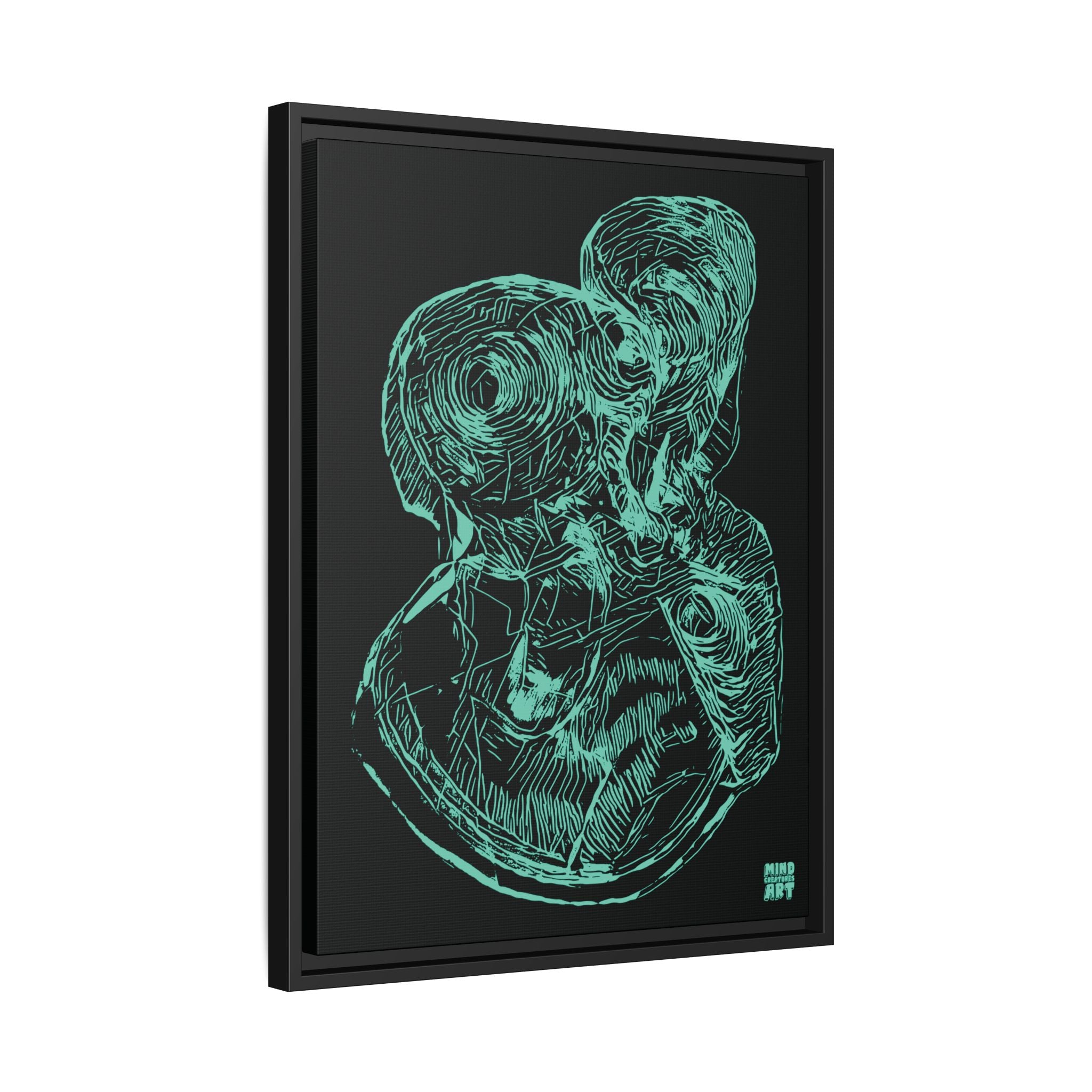Curiosity (Teal, Black Background) Matte Canvas, Framed