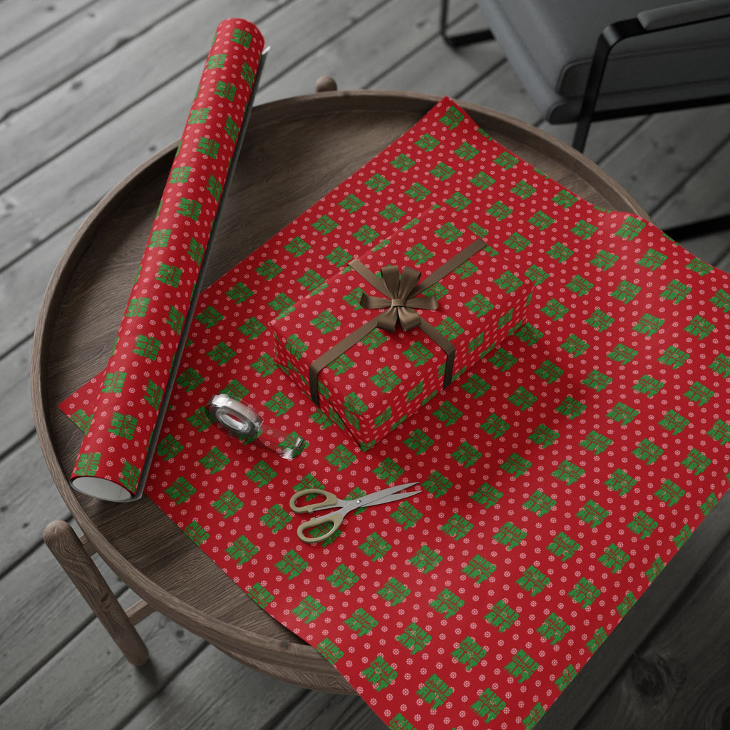 MCA Logo & Snowflake (Green, Red Background) Heavy Wrapping Paper