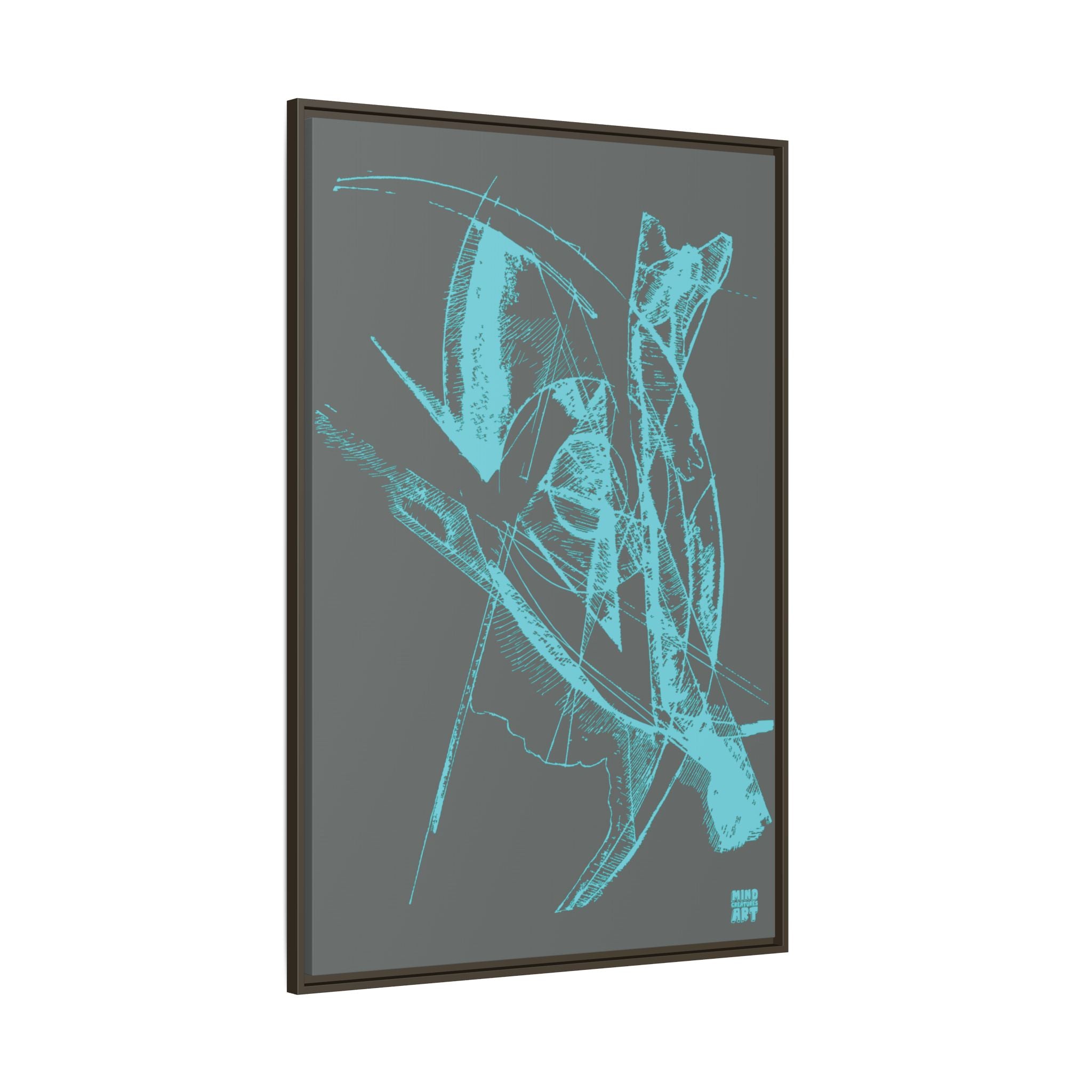 Watching (Aqua, Dark Gray Background) Matte Canvas, Framed