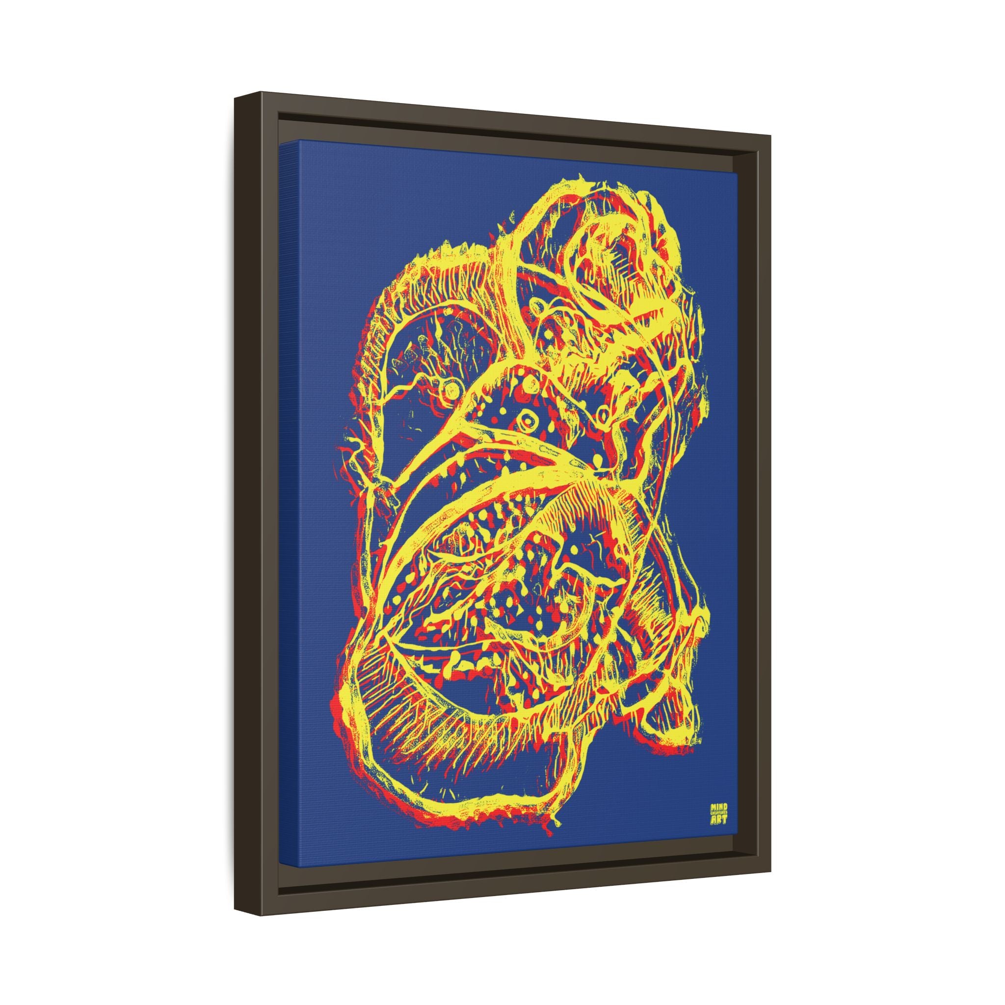 Exploration (Blur, Red & Yellow, Dark Blue Background) Matte Canvas, Framed