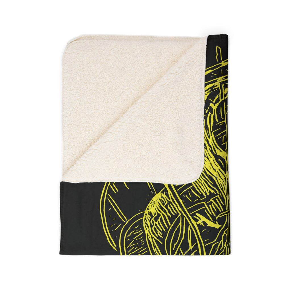 Jelly Jam (Yellow, Black Background) Fleece Sherpa Blanket